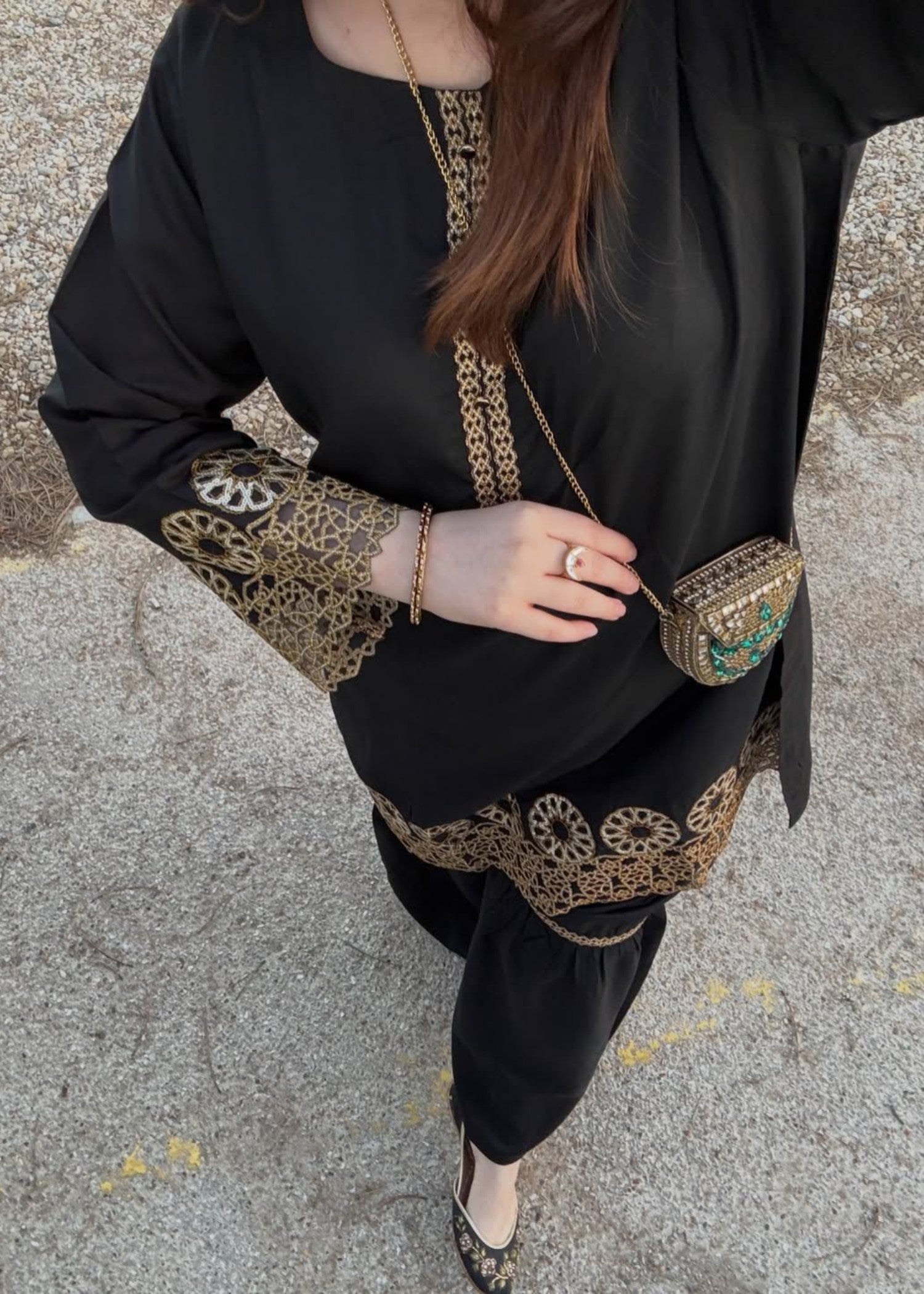 viscose raw silk Gharara in Black
