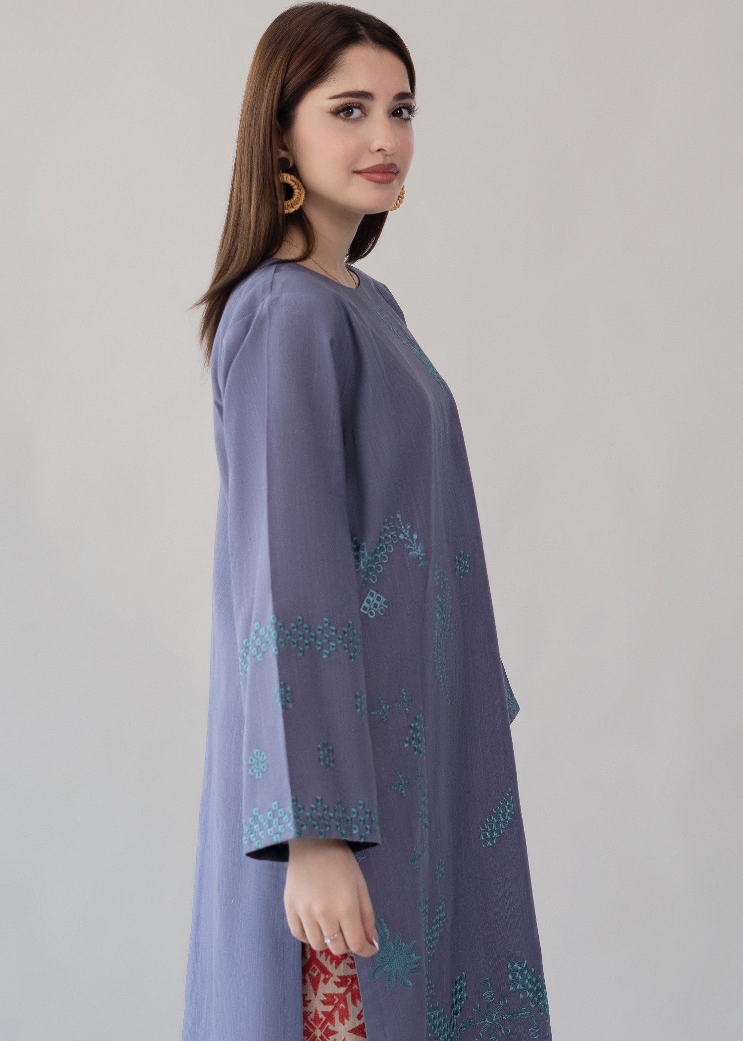 slub khaddar Kurta Set in Grey