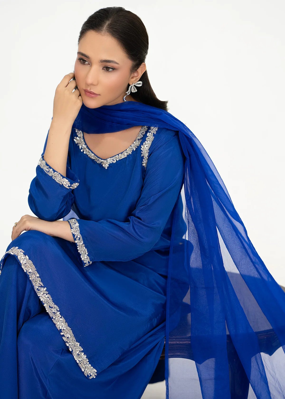 tussar silk Kurta Set in Blue