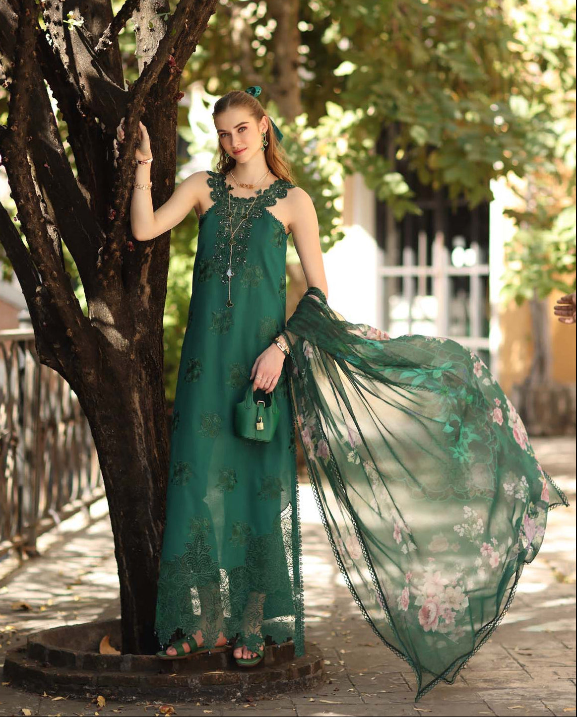 Noor Eid Luxe Printskhaas Lawn – D2 - B - Sage Green