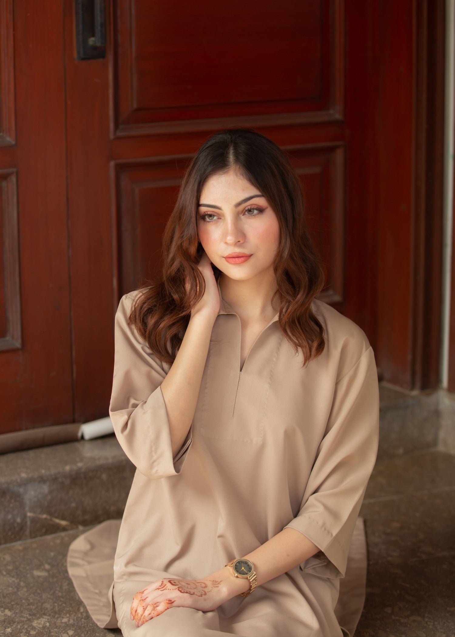 poly grip Co Ord Sets in Tan brown