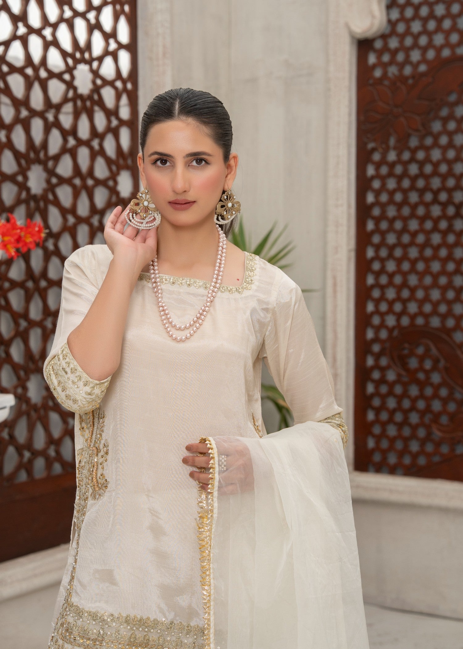 cotton Sharara in Ivory