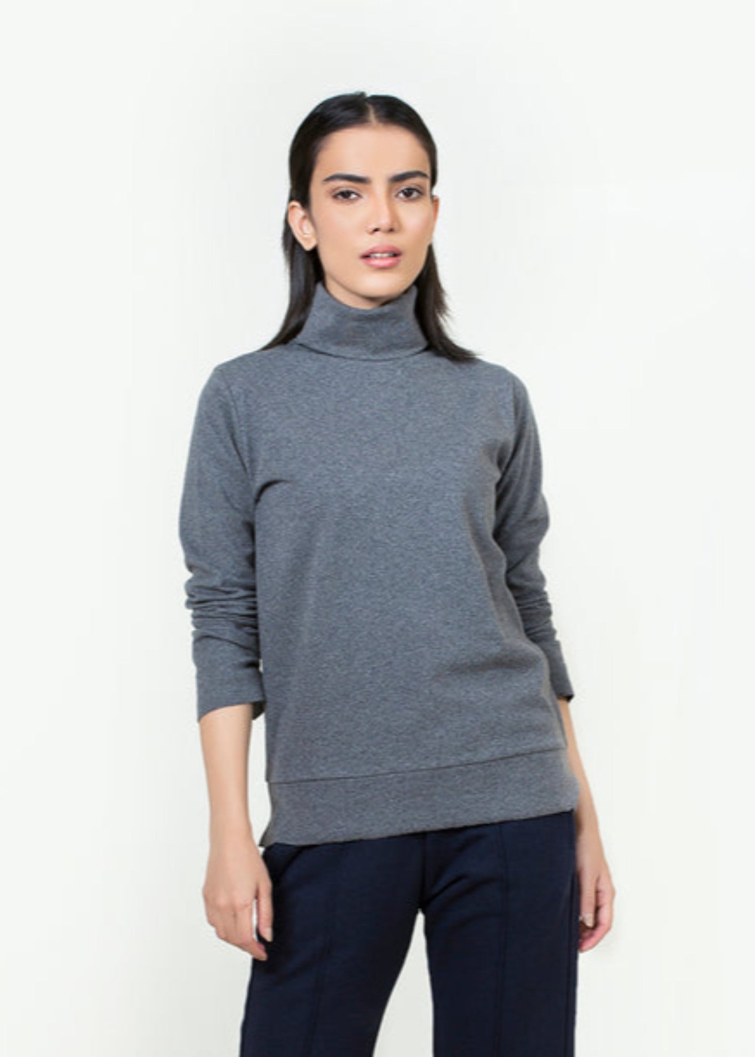 polyester-spandex Turtle Neck in Grey