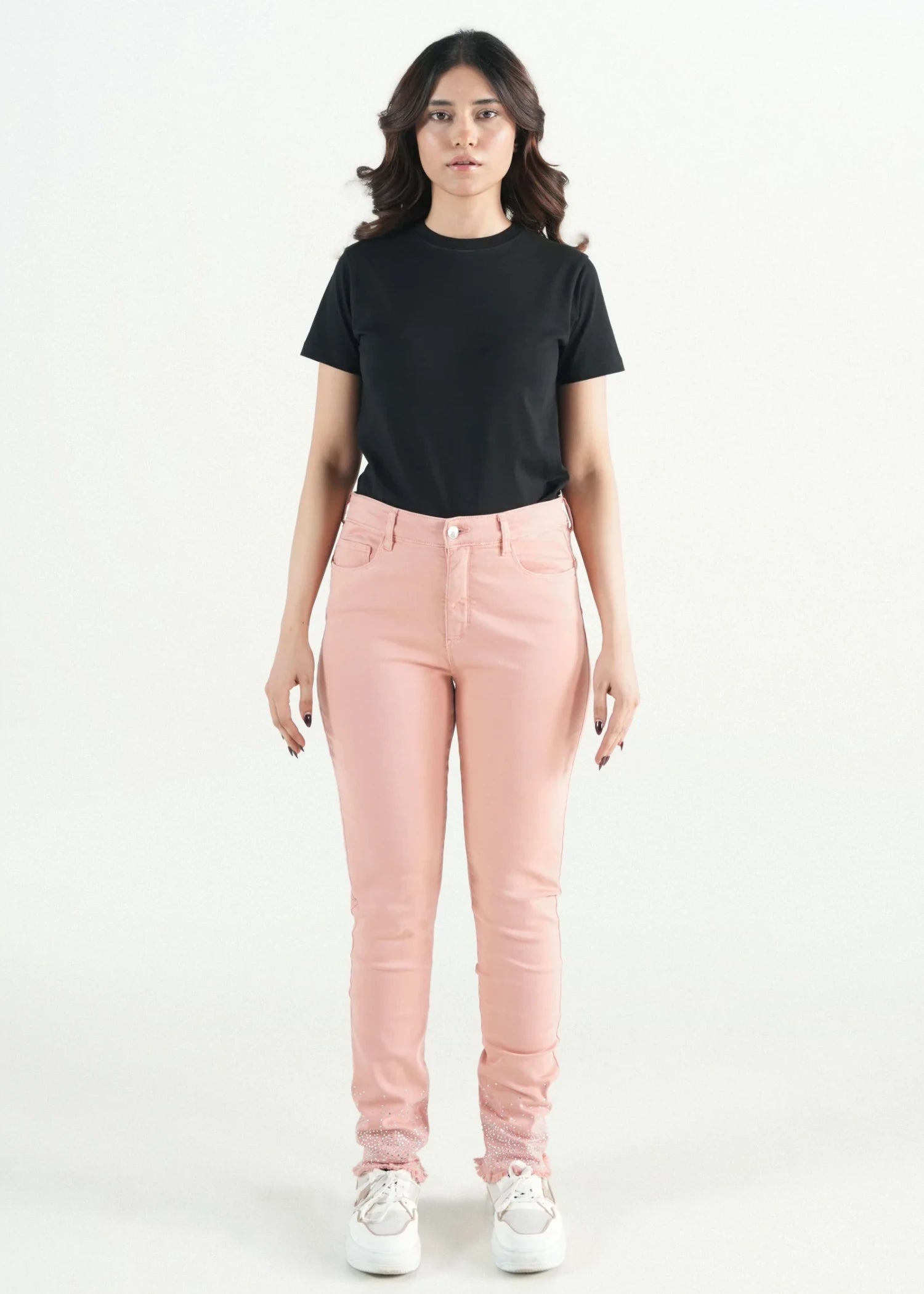 stretch denim Pants in Peach pink