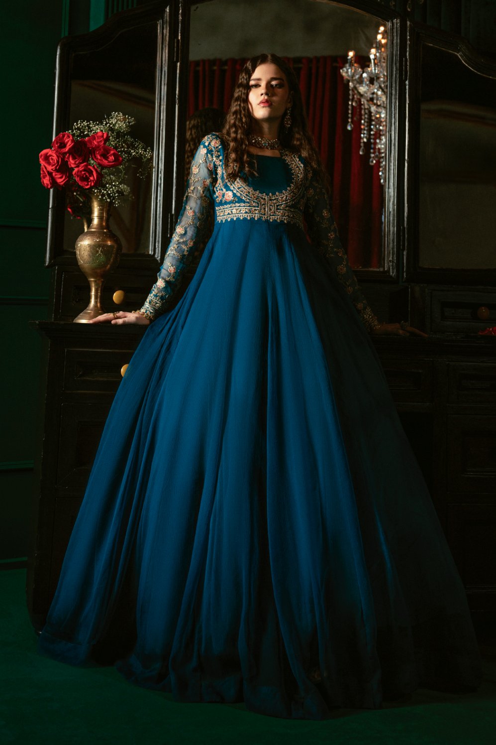 chiffon Pishwas in Sapphire blue
