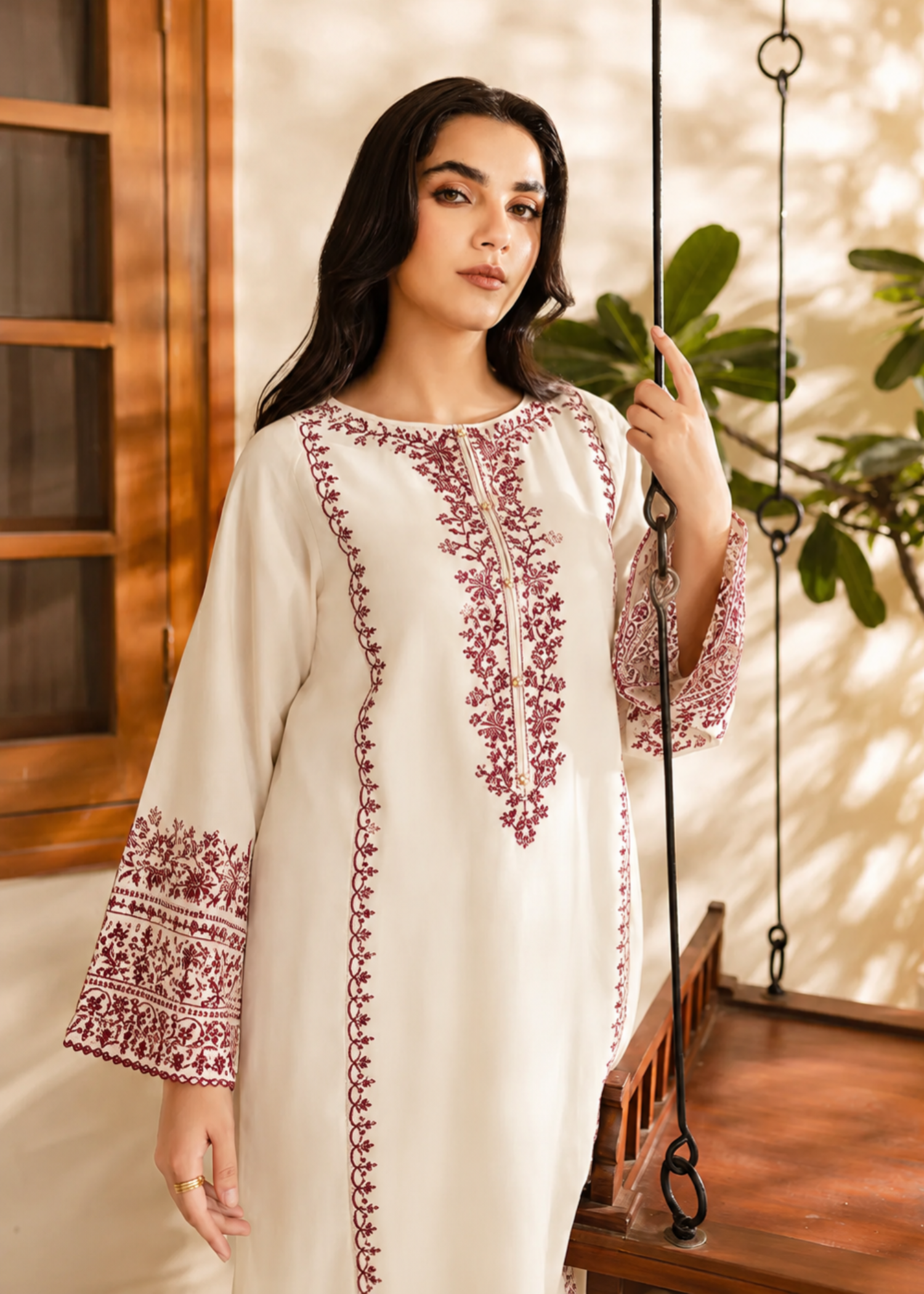 linen Kurta Set in Ivory