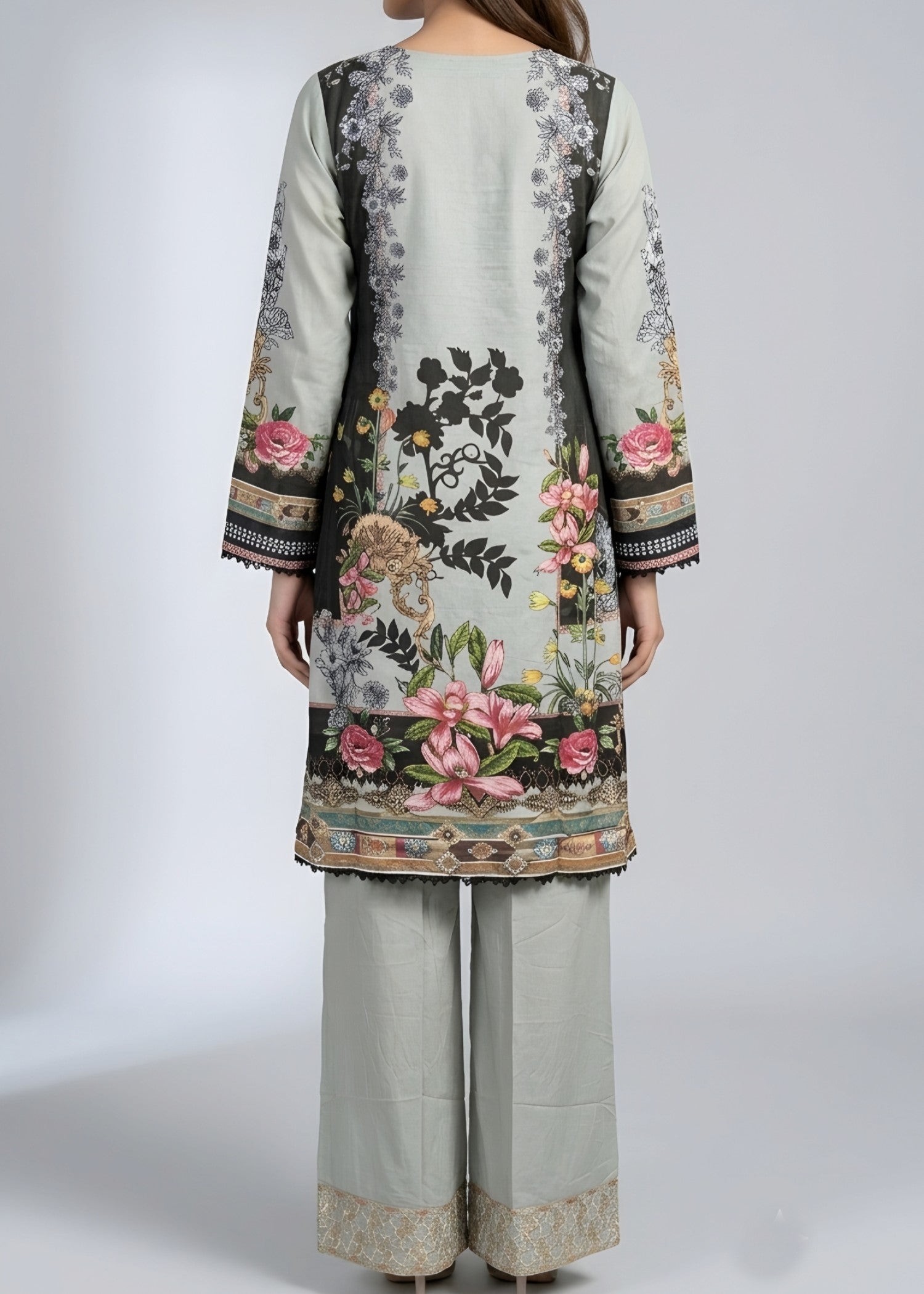 linen Kurta Set in Ash grey