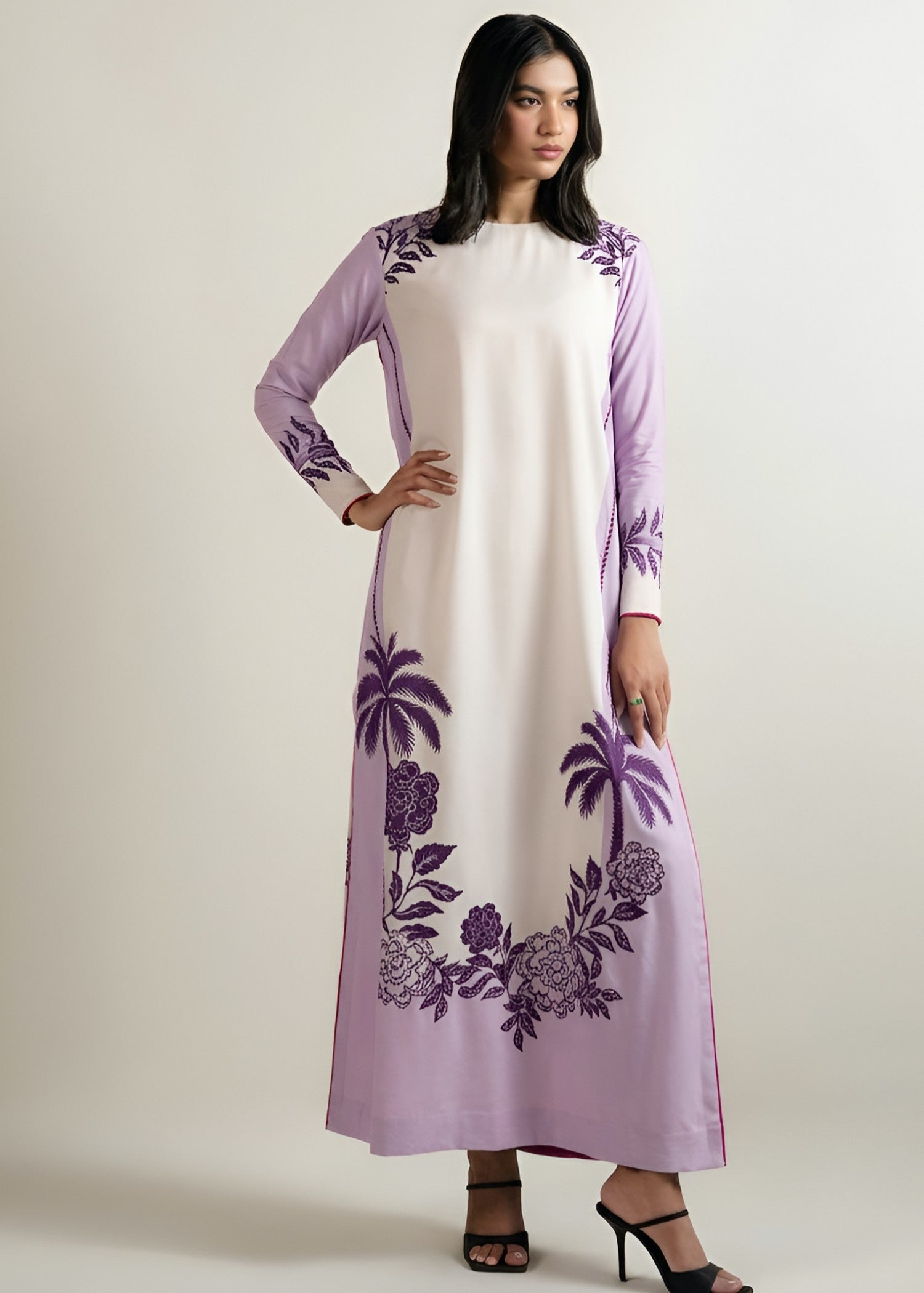 poly lawn Kurta Set in Lavender grey