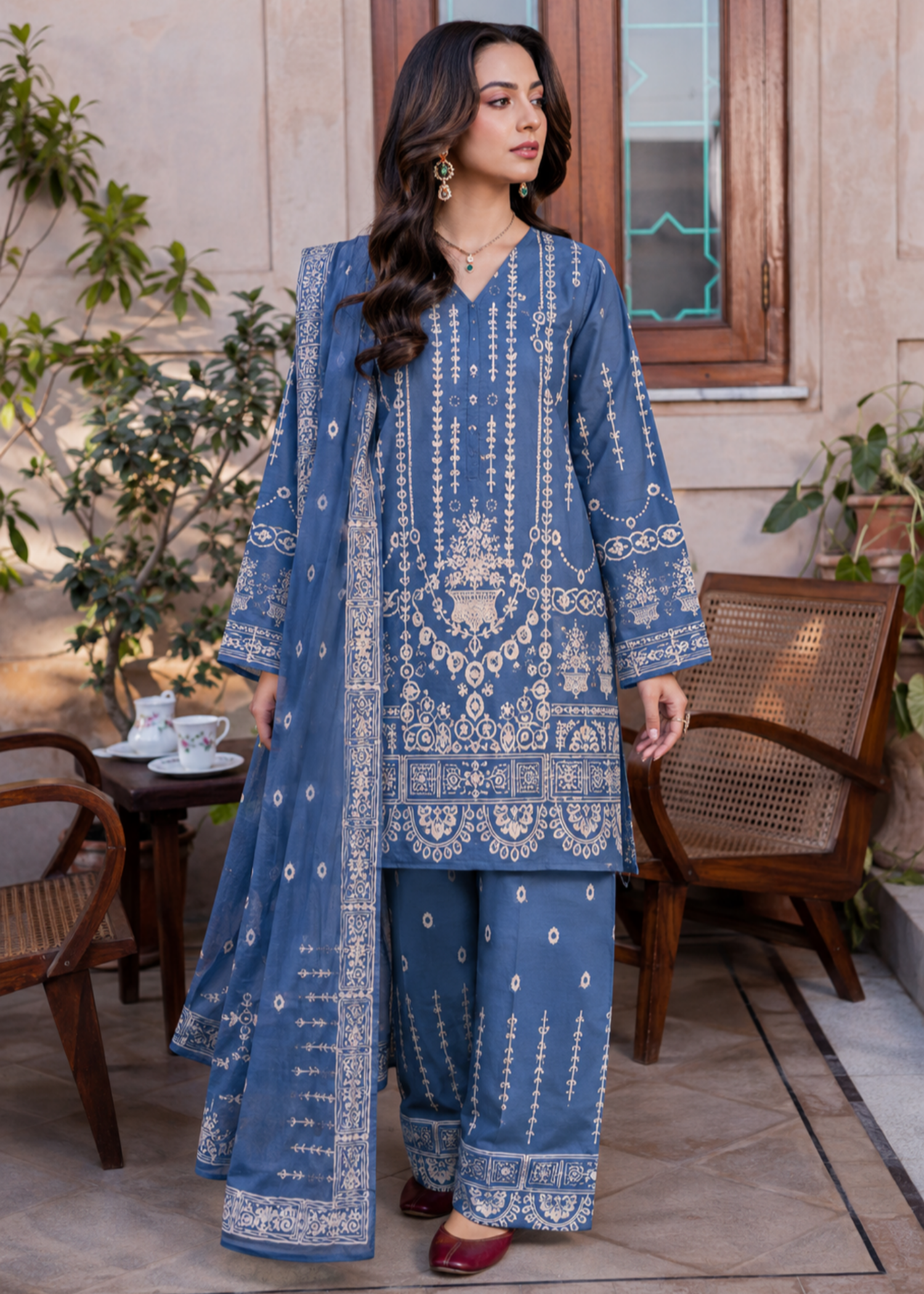 poly silk Kurta Set in Steel blue