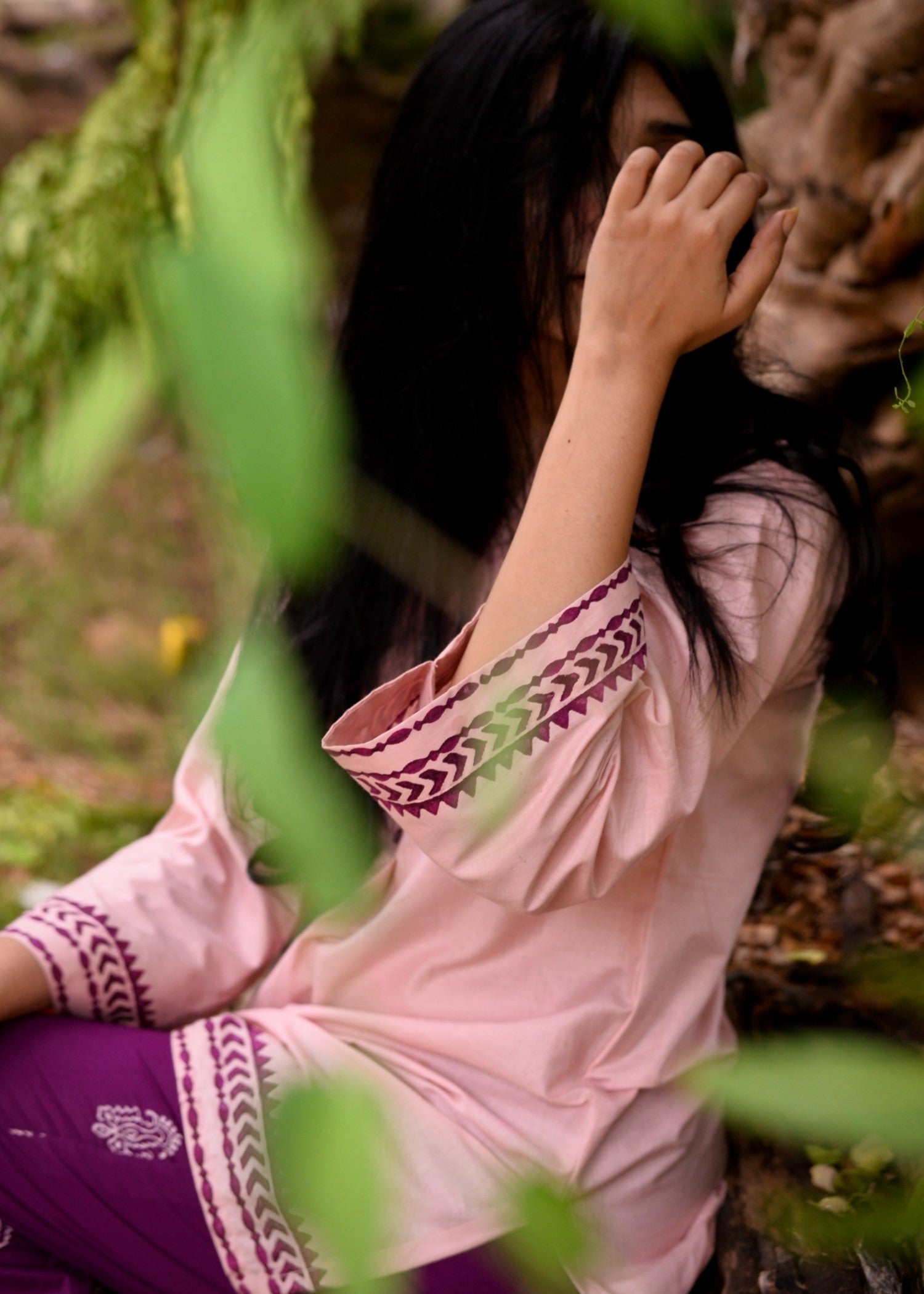 lawn Kurta Set in Plum, rose pink