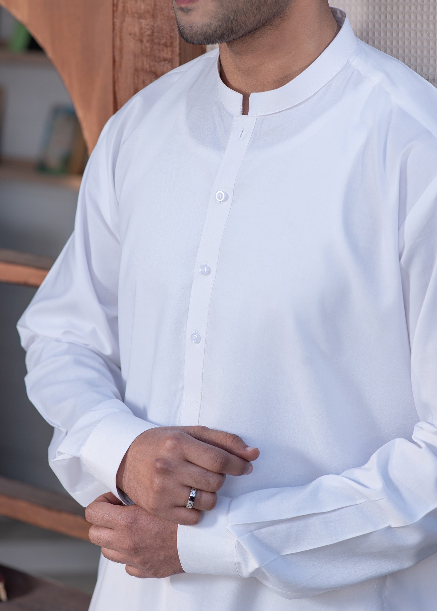 wash & wear Shalwar Kameez in Off-white by Buraq