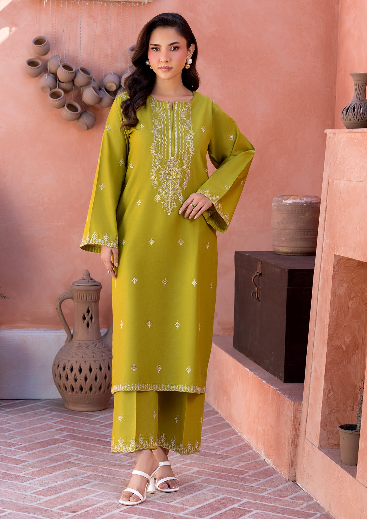cotton Kurta Set in Yellow green