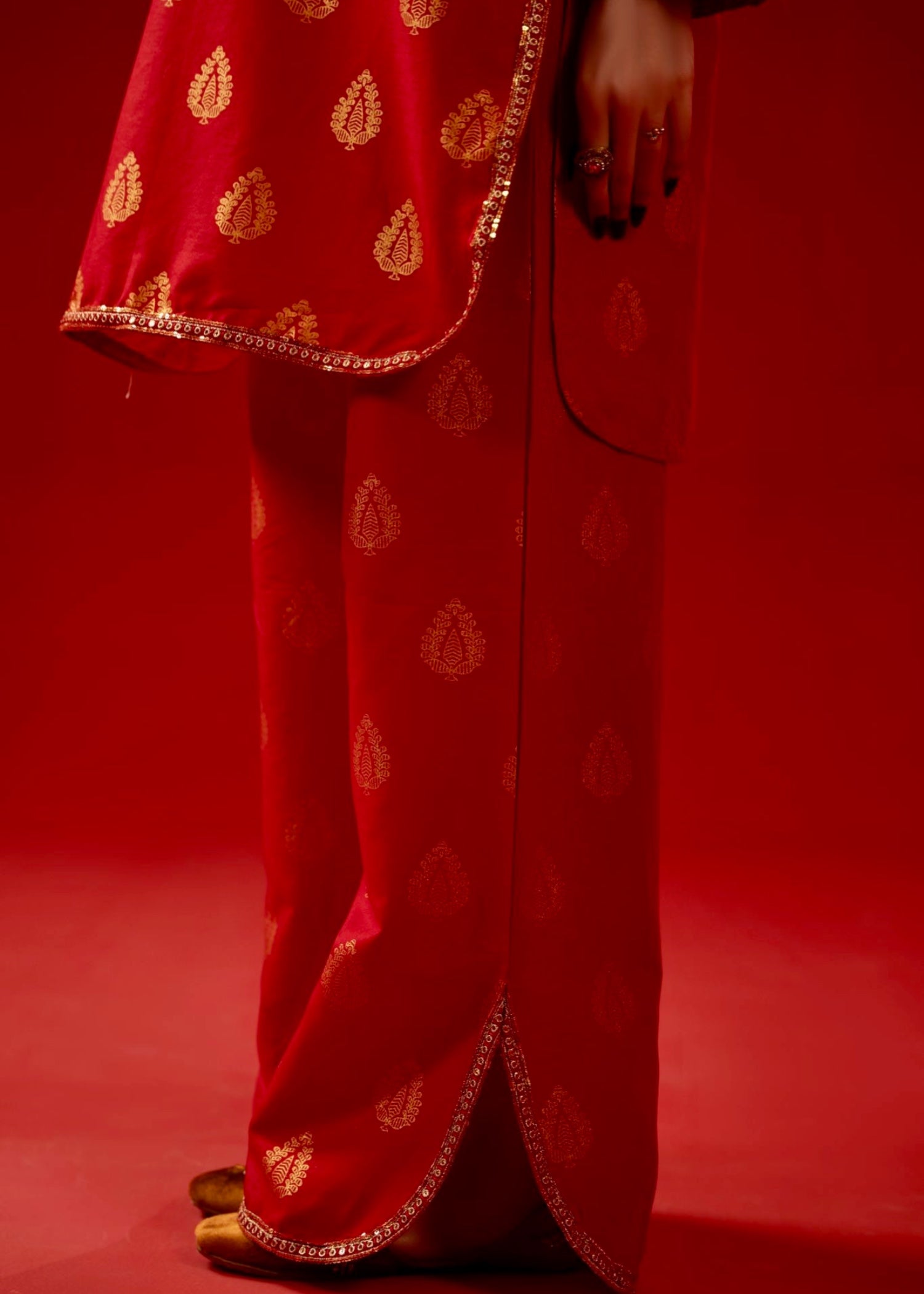 cambric Kurta Set in Red