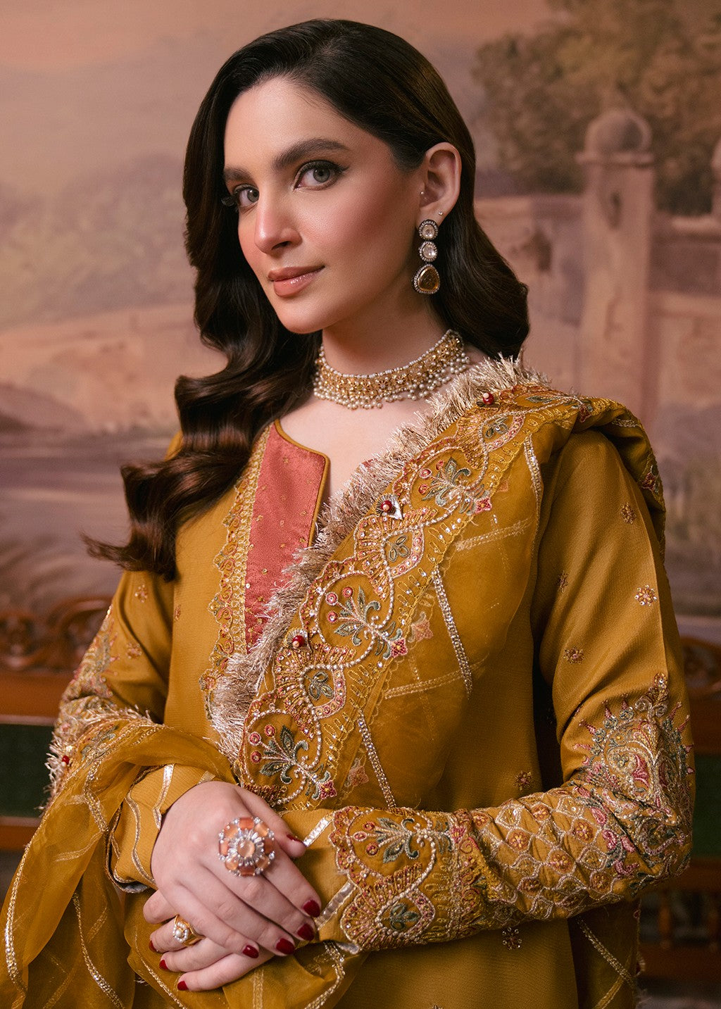 raw silk Unstitched in Mustard