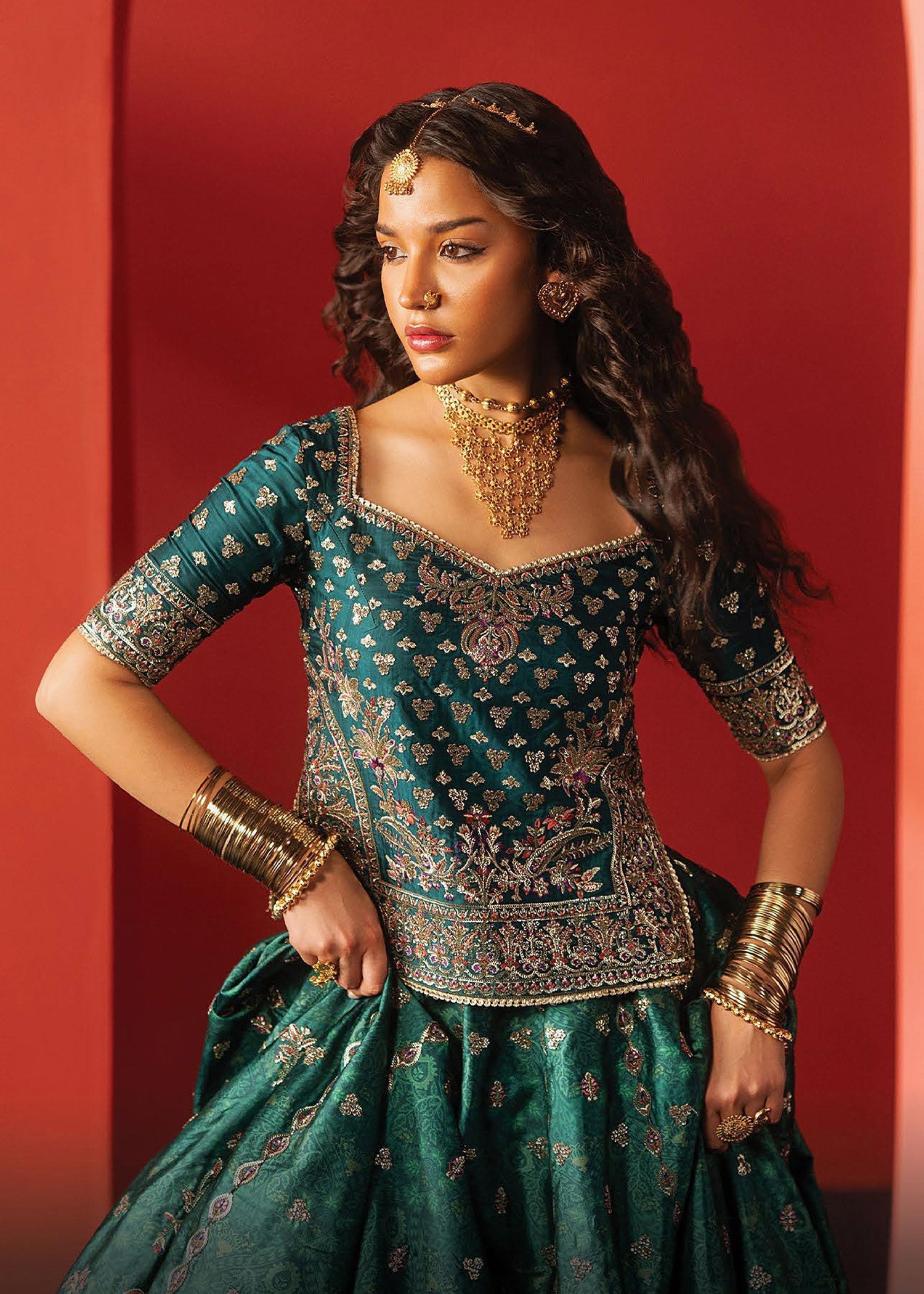 raw silk Unstitched in Green