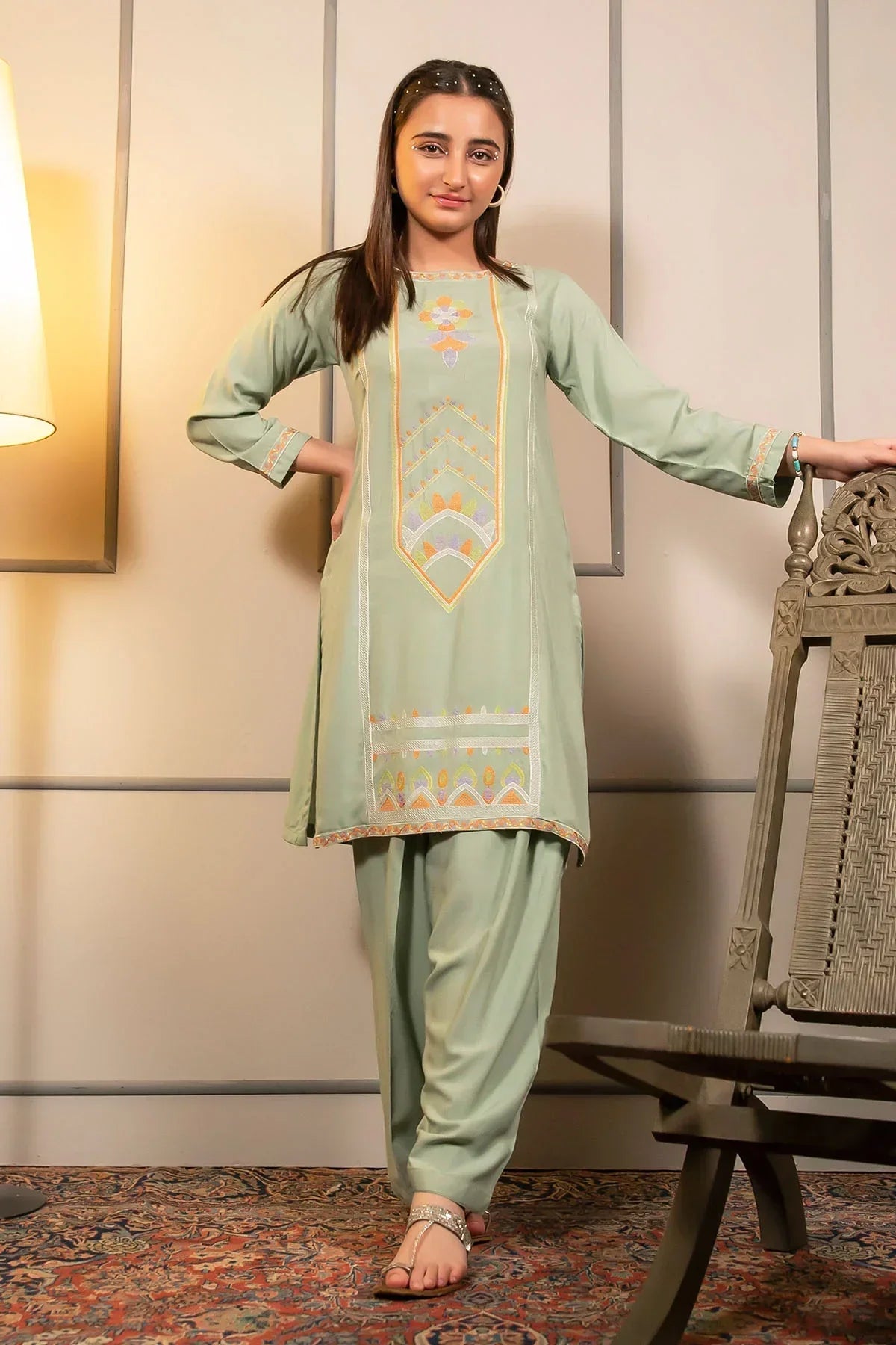 cotton Kurta Set in Sage green