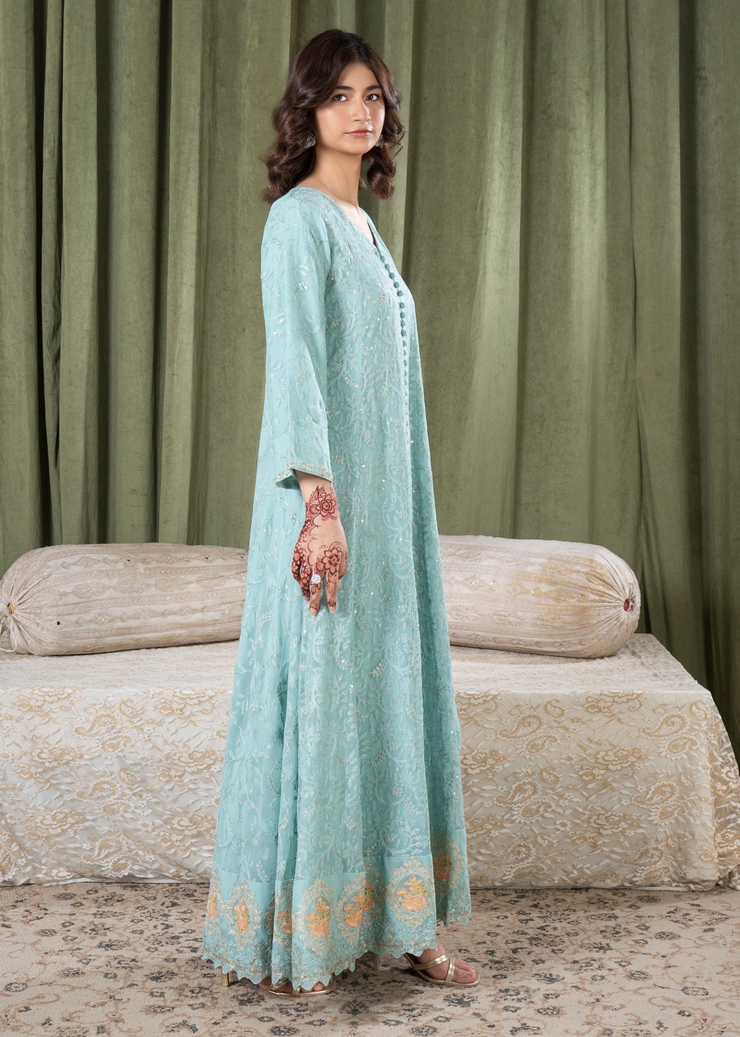 bemberg crinkle chiffon Maxi in Pastel green