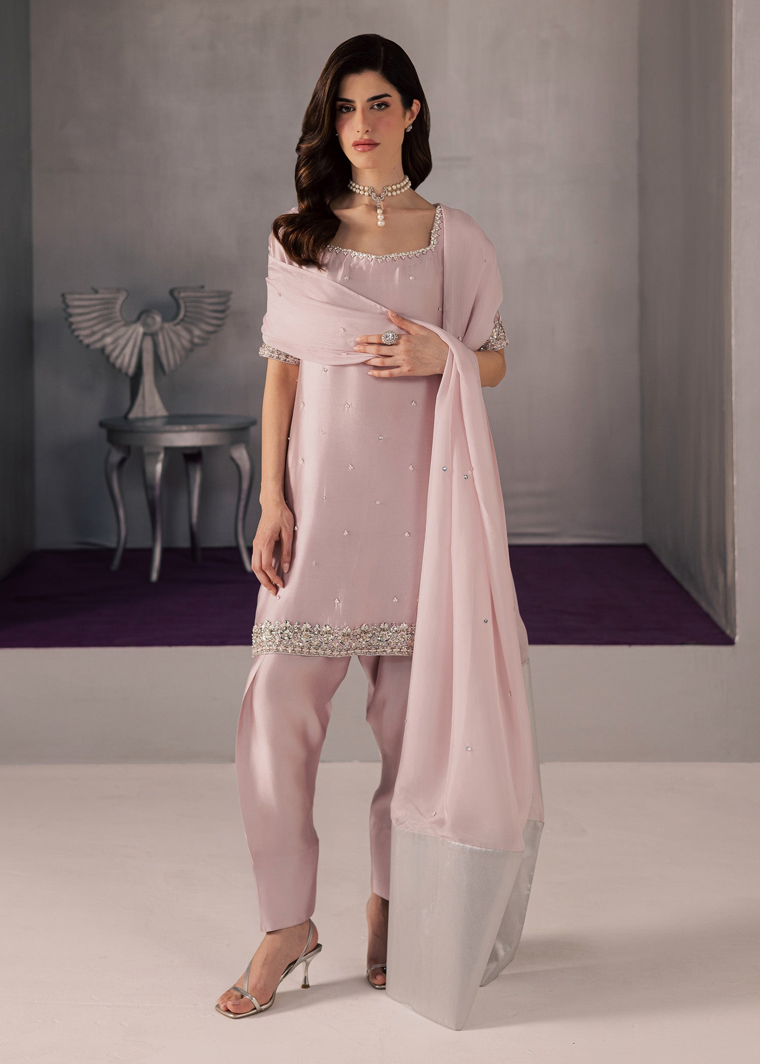 tussar silk Kurta Set in Blush pink