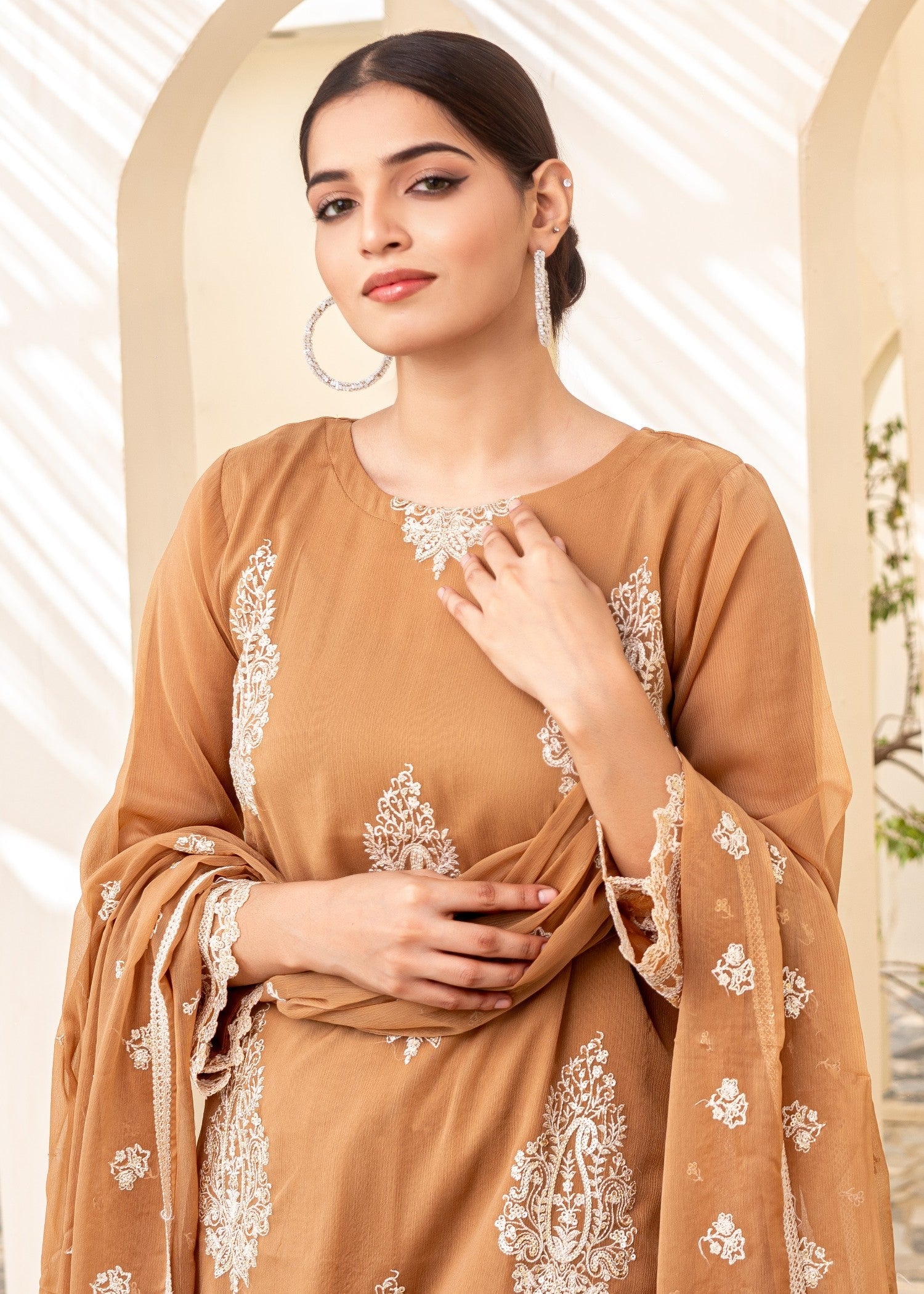 chiffon Kurta Set in Brown