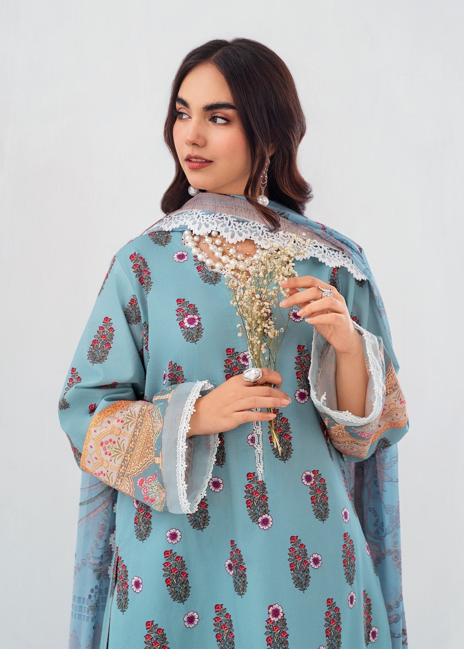 lawn Kurta Set in Frost blue