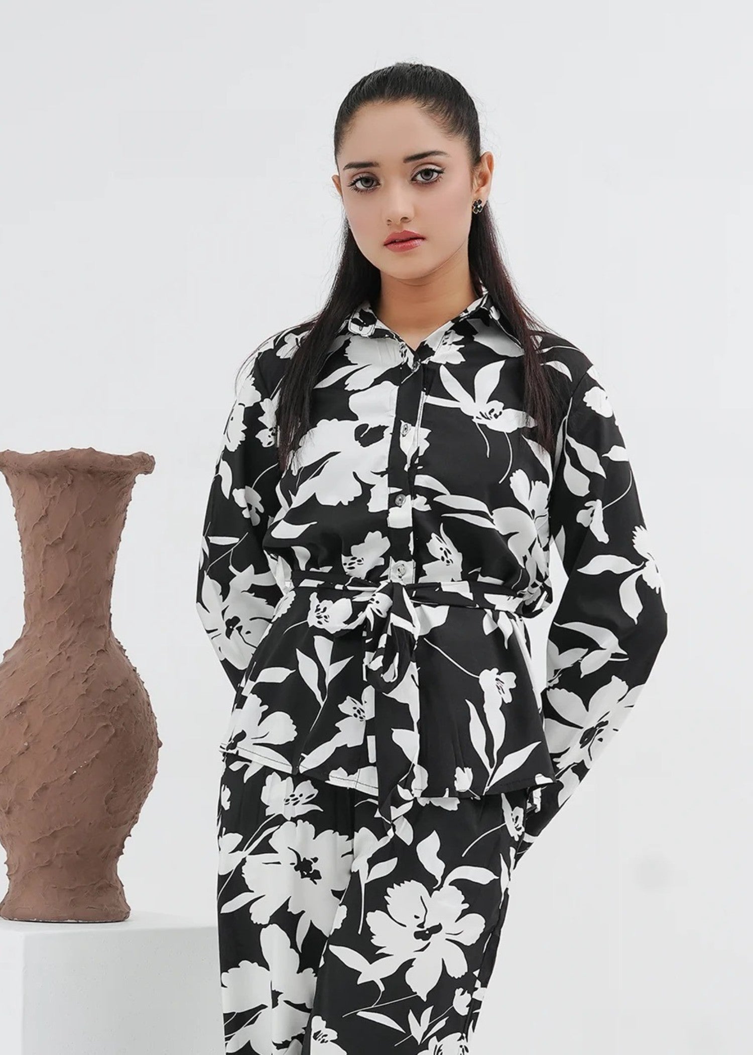 blended satin polyester Co Ord Sets in Black