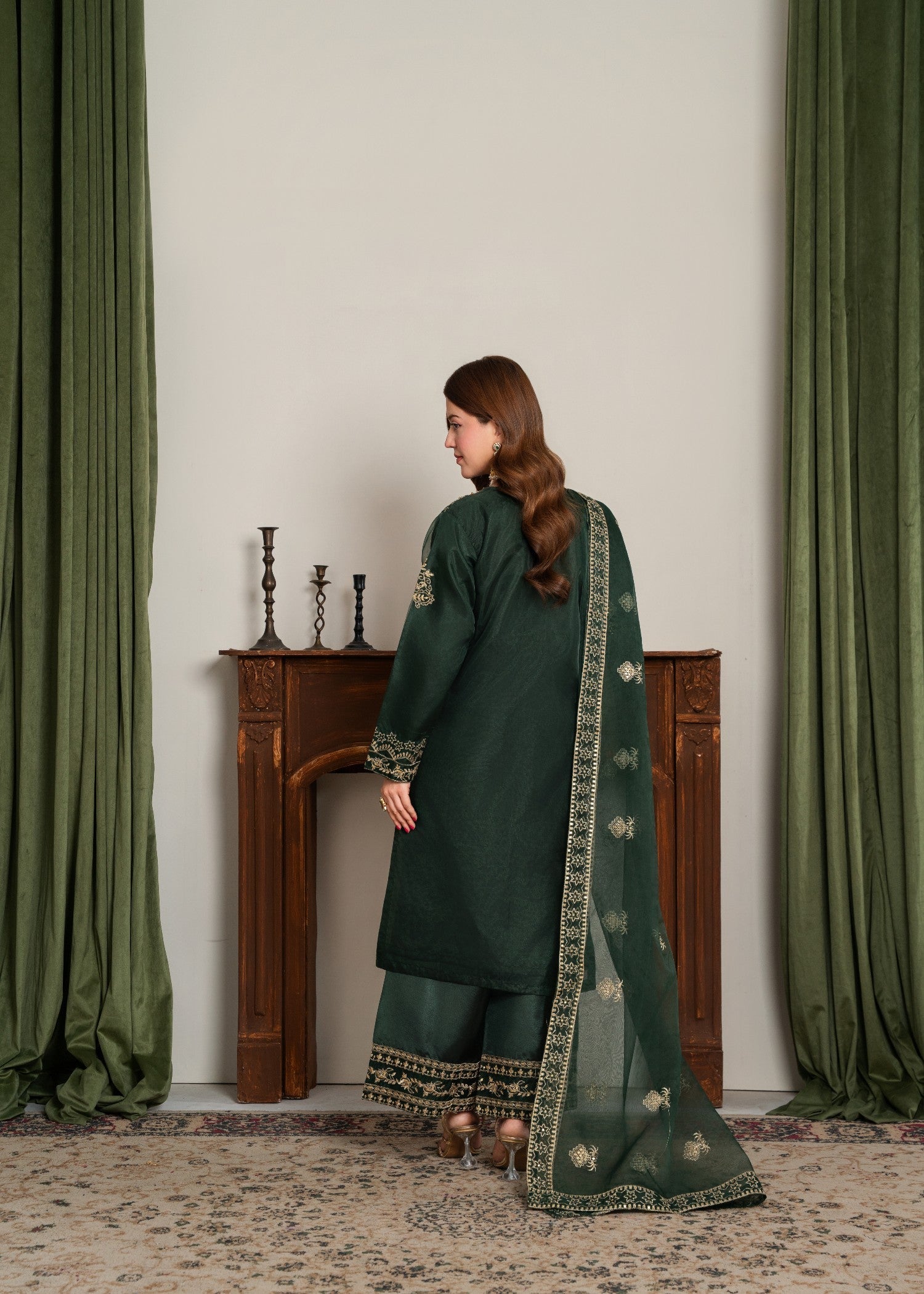organza Kurta Set in Green