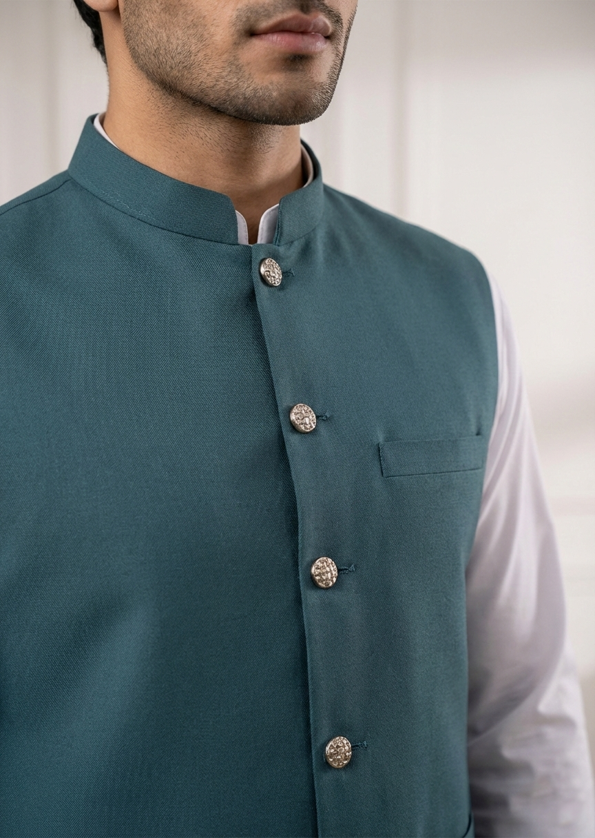 worsted wool Waistcoat in Sea green