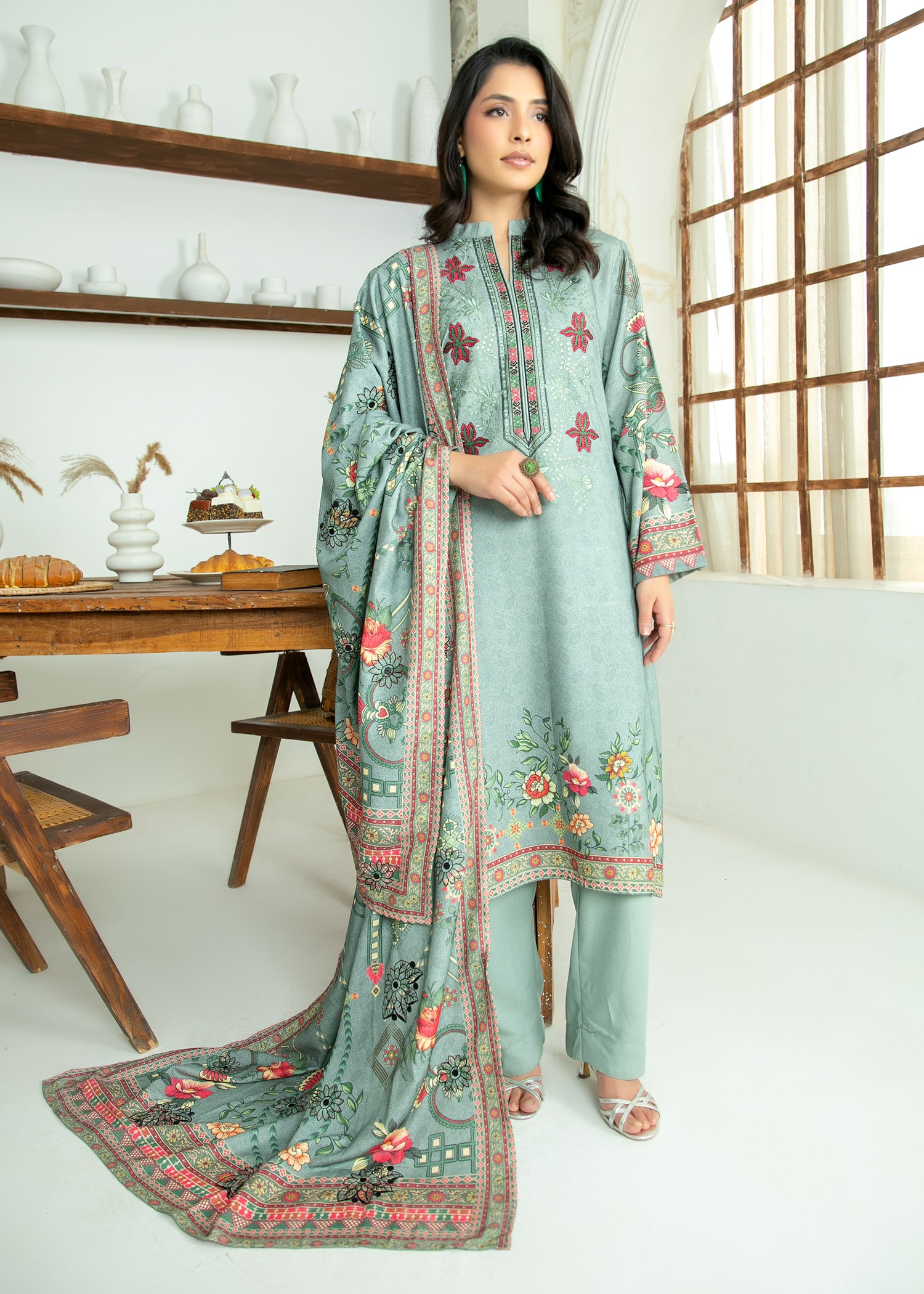 karandi Unstitched in Parrot green