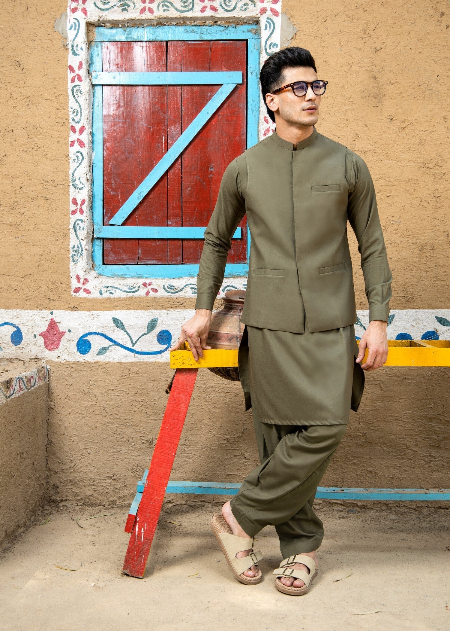 wash & wear Waistcoat in Army green