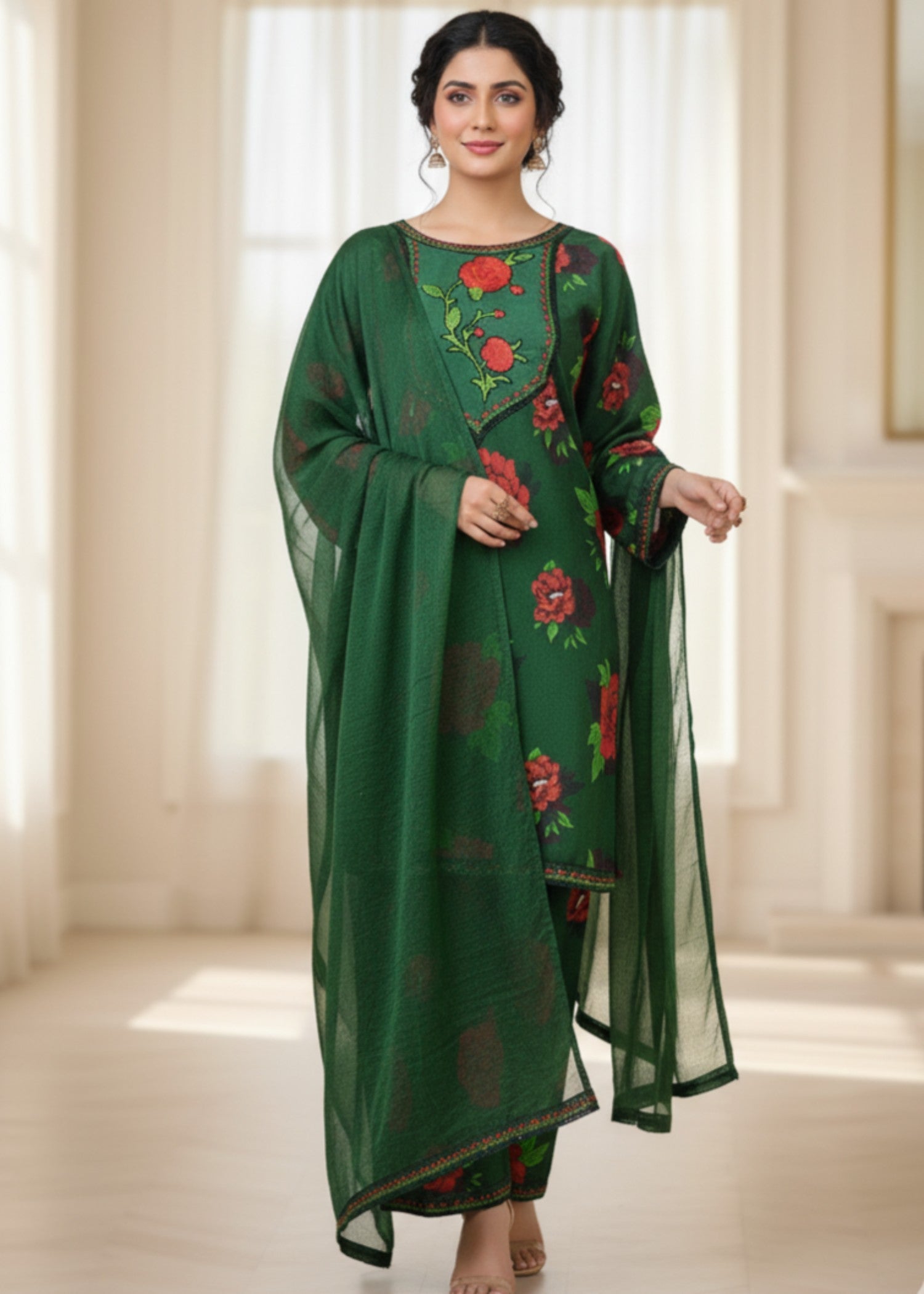 pure silk chiffon Kurta Set in Green