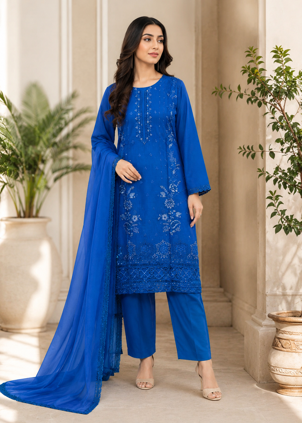 cotton Kurta Set in Royal blue