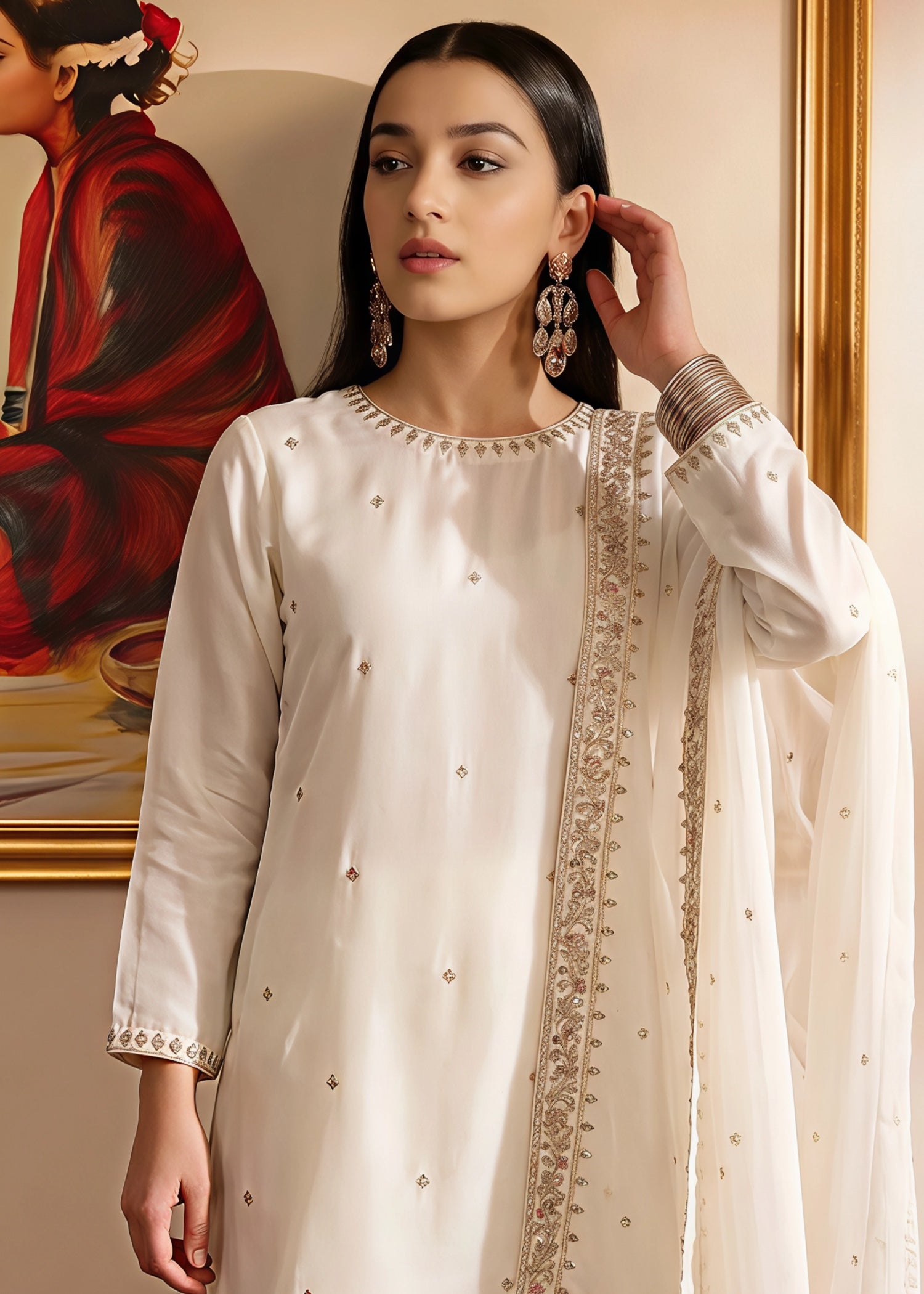 silk Kurta Set in Beige