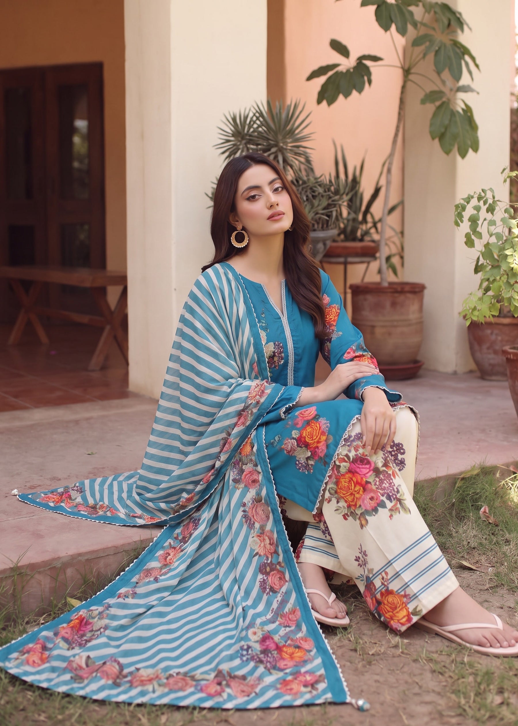 grip Kurta Set in Teal