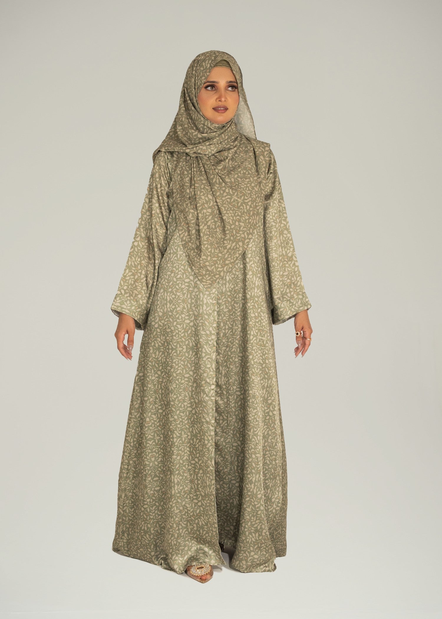 silk Abaya in Olive green