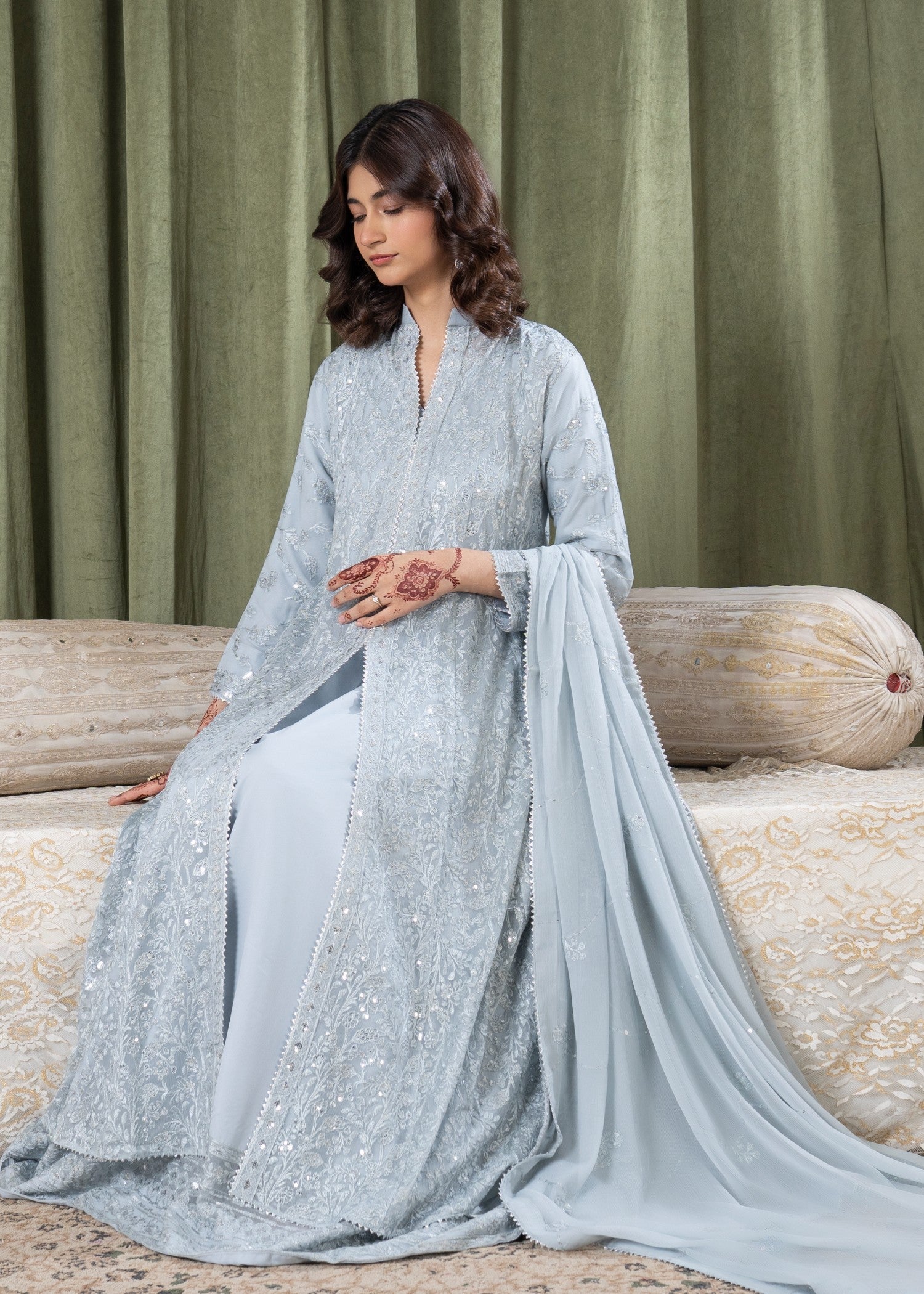 bemberg crinkle chiffon Maxi in Ice blue