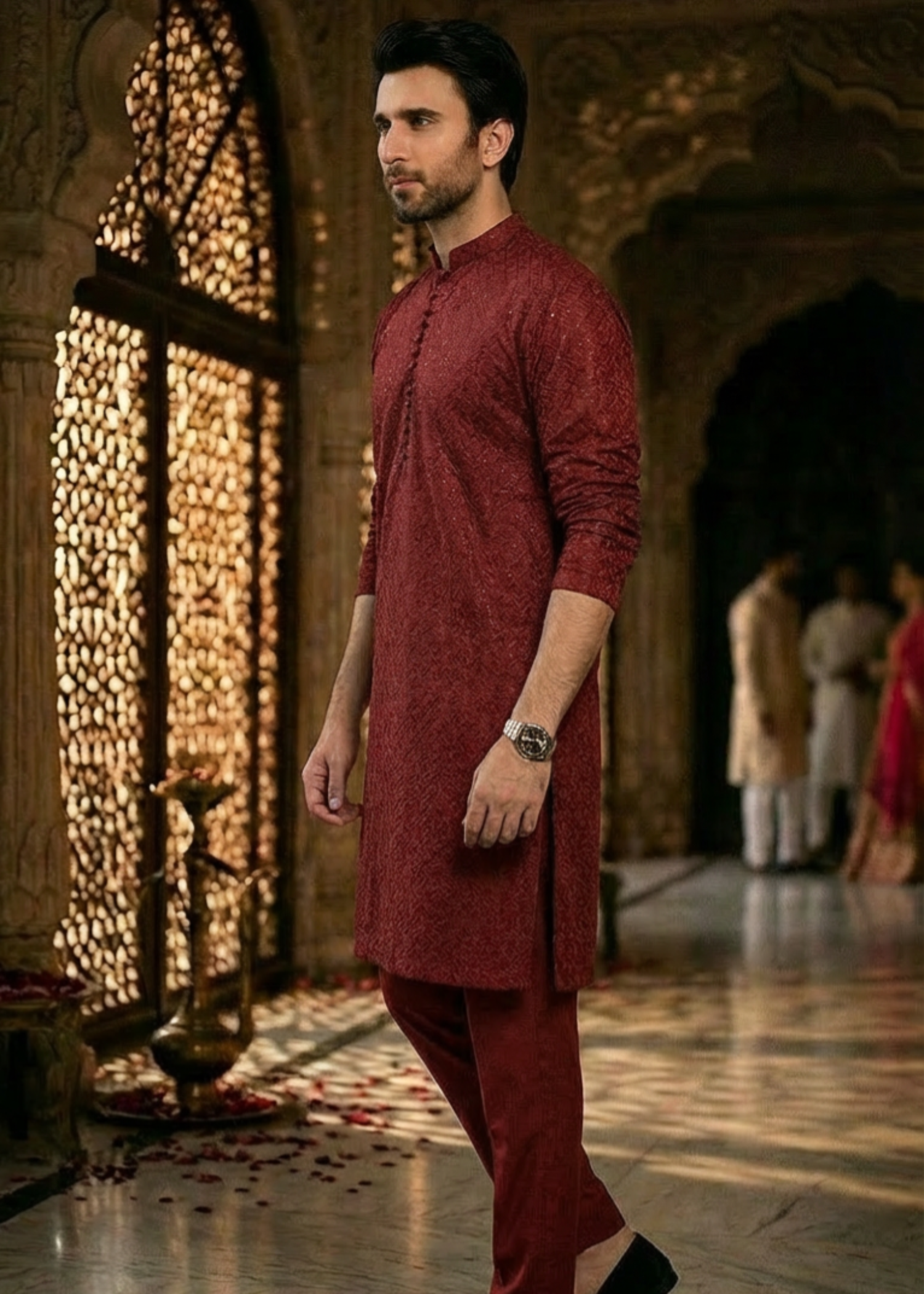 chikankari cotton Kurta Set in Maroon