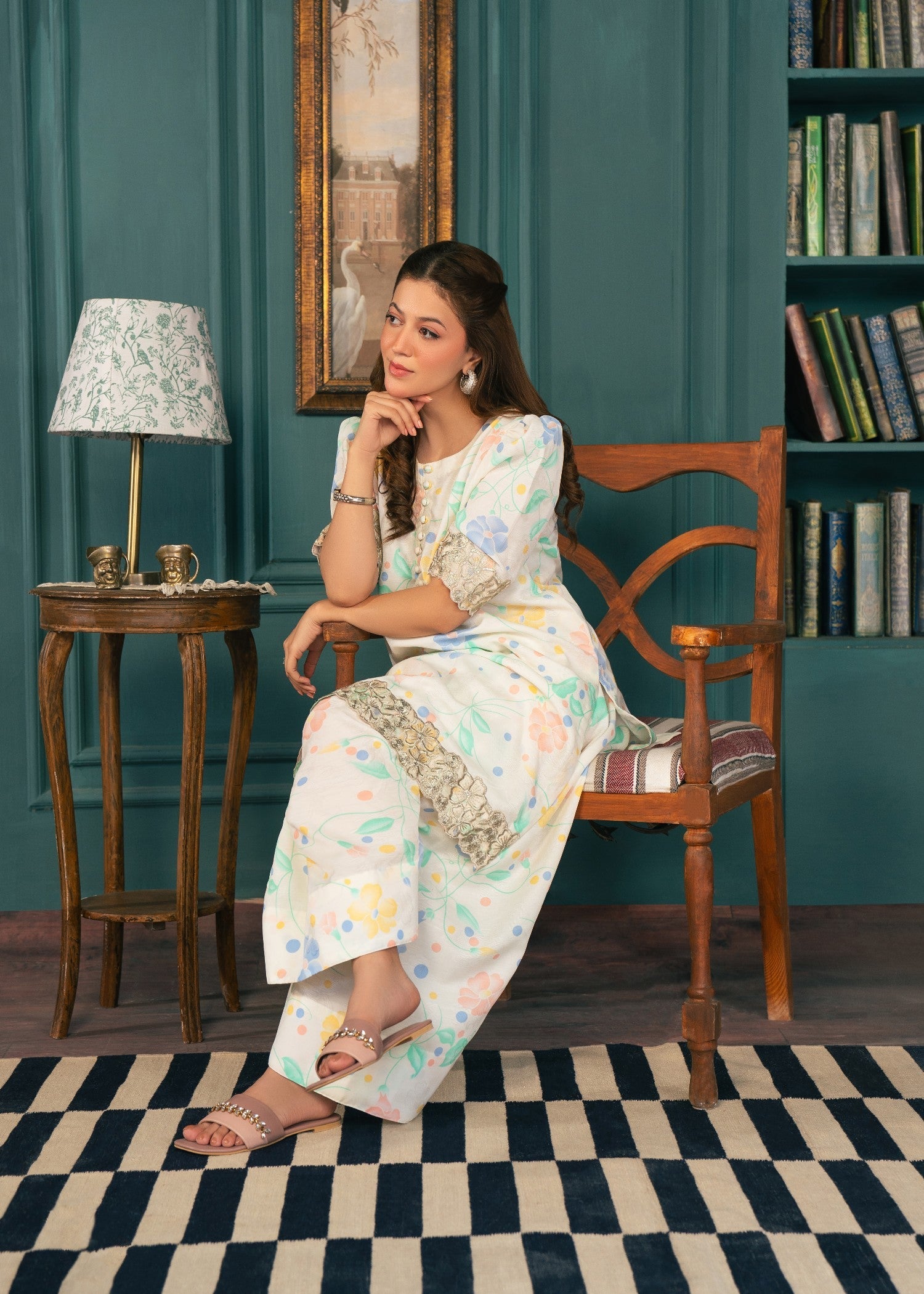 cotton dobby Kurta Set in Cream