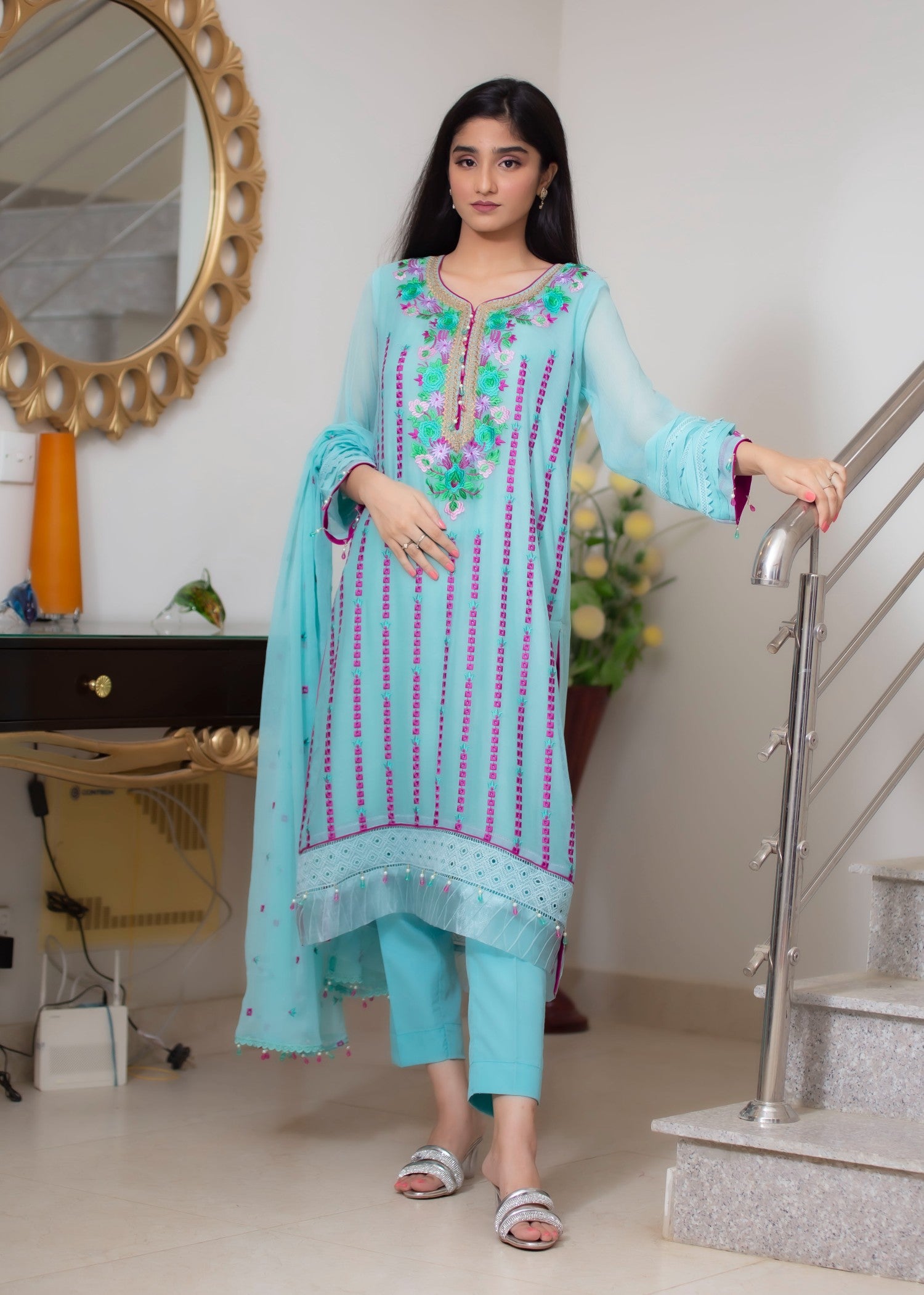 chiffon Unstitched in Turquoise
