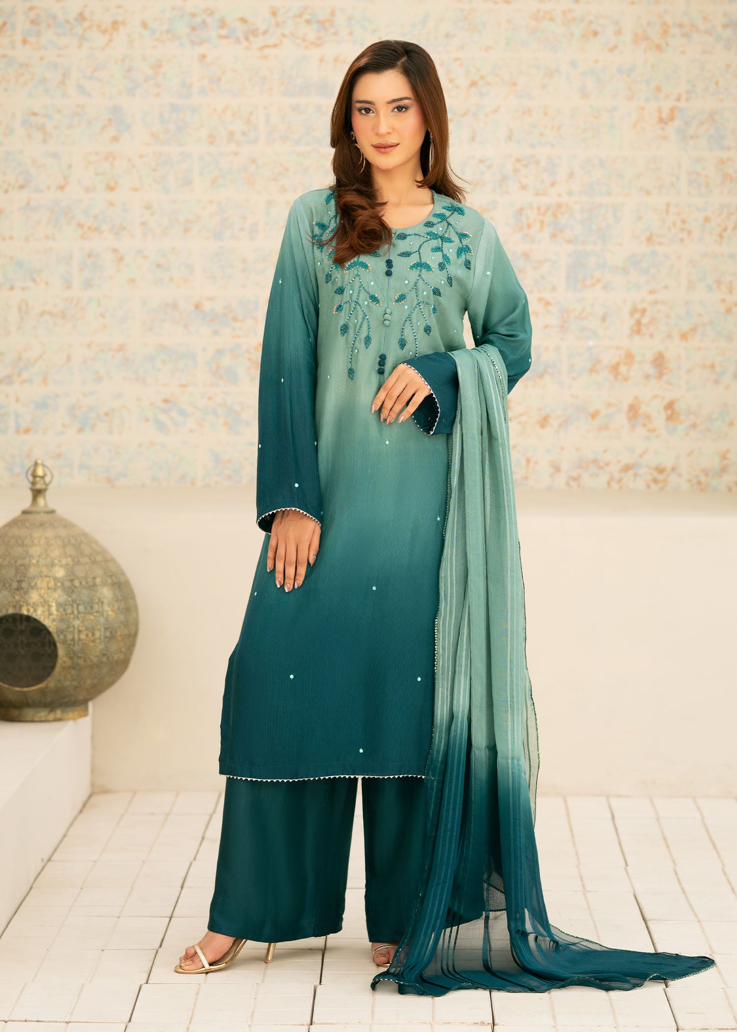 silk Kurta Set in Sea green