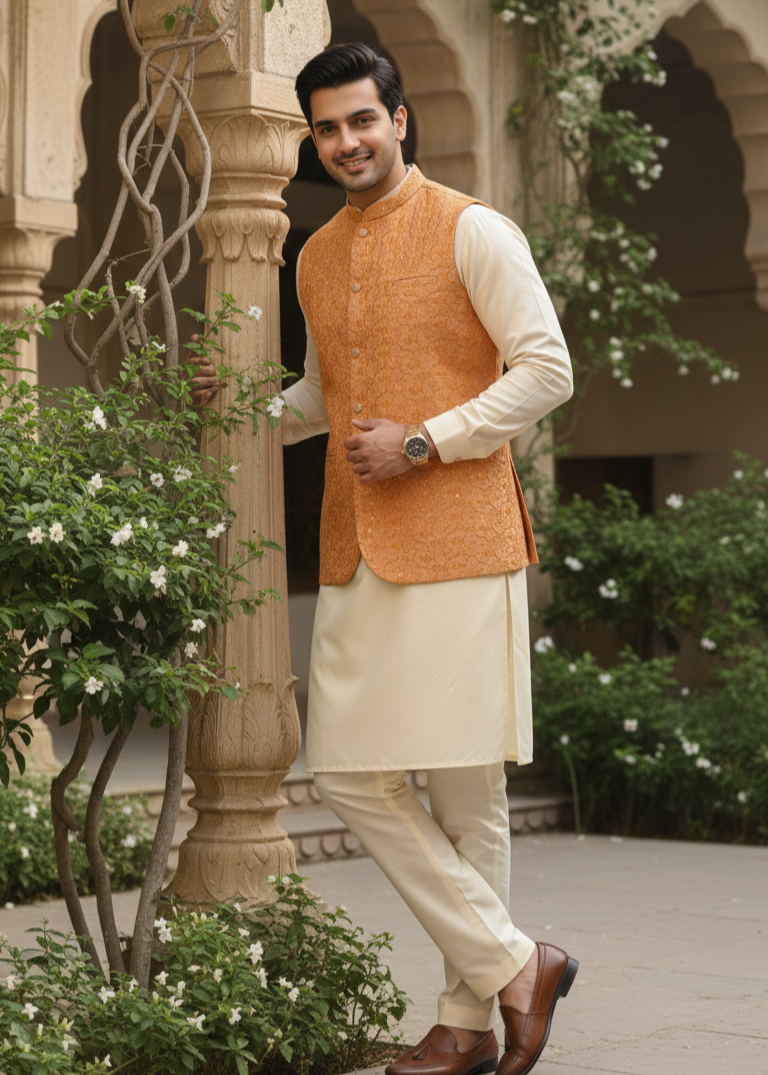 silk Waistcoat in Mustard, orange
