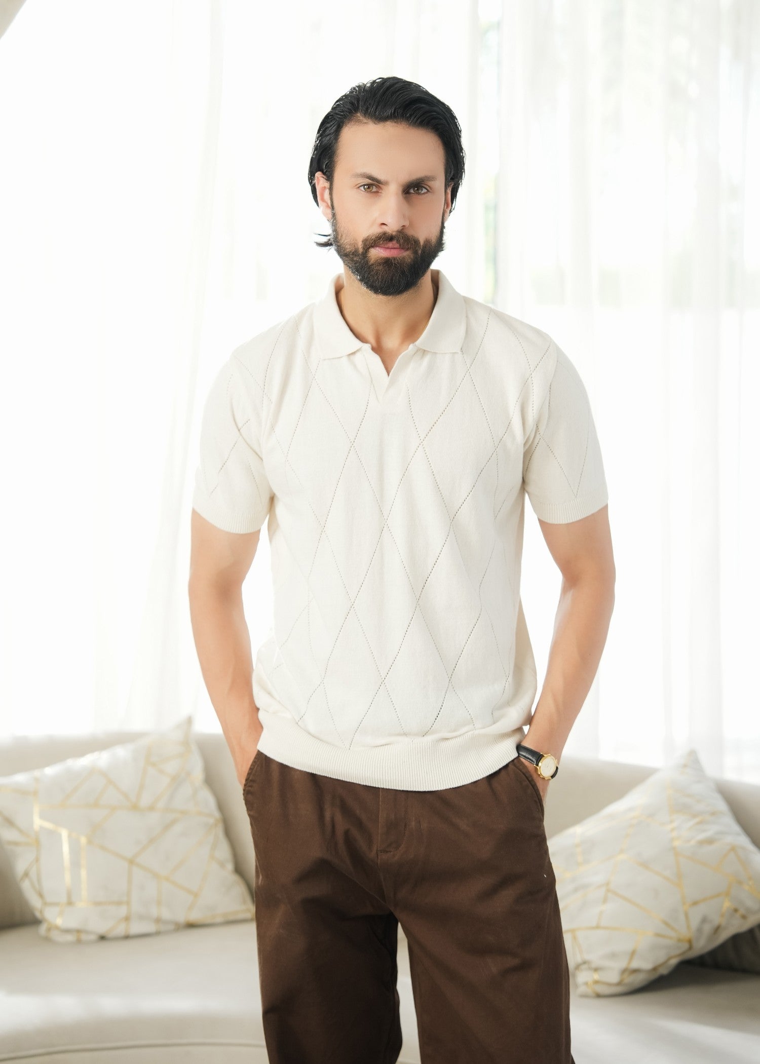 cotton Polo Shirt in Antique white
