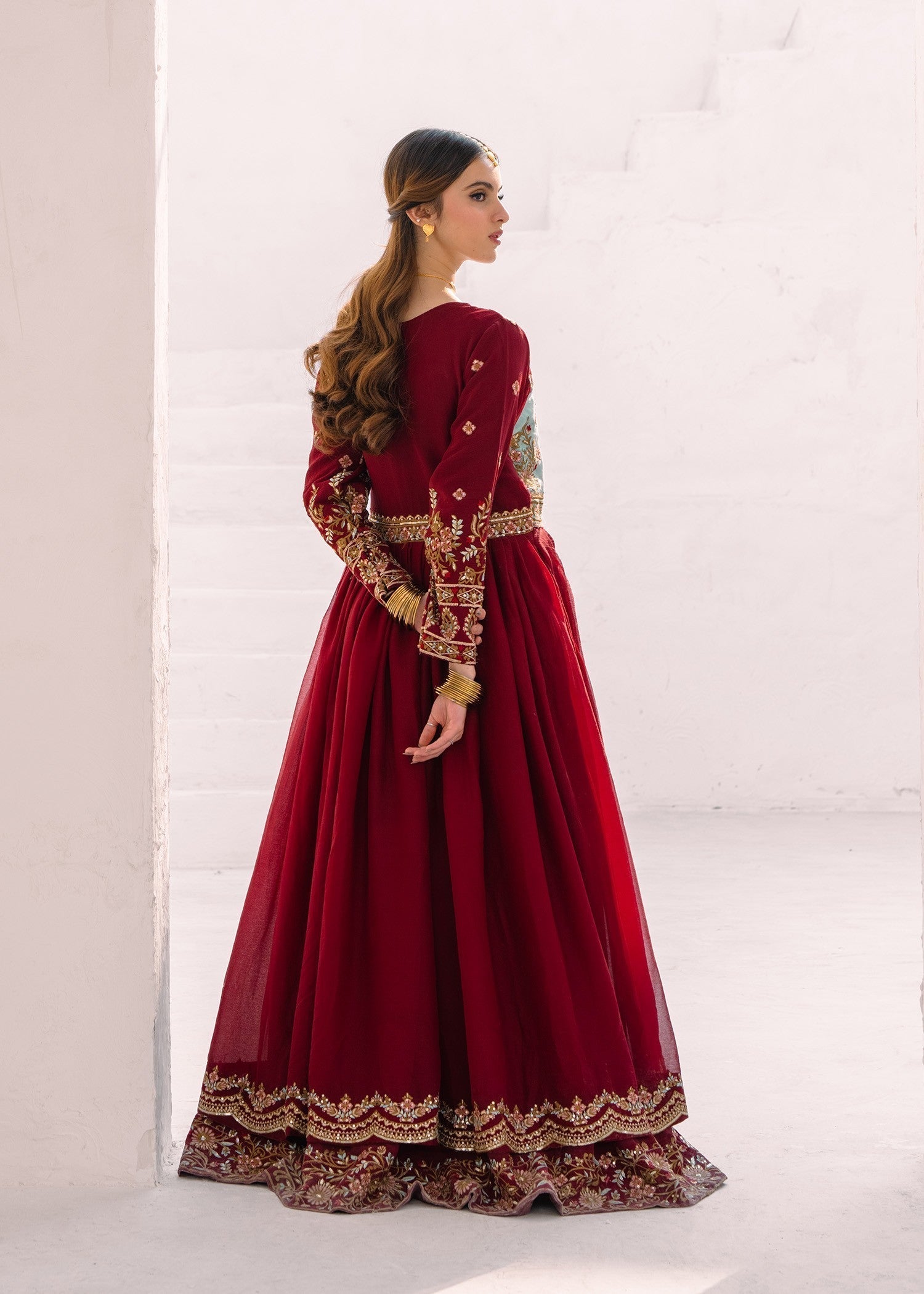chiffon Anarkali in Maroon