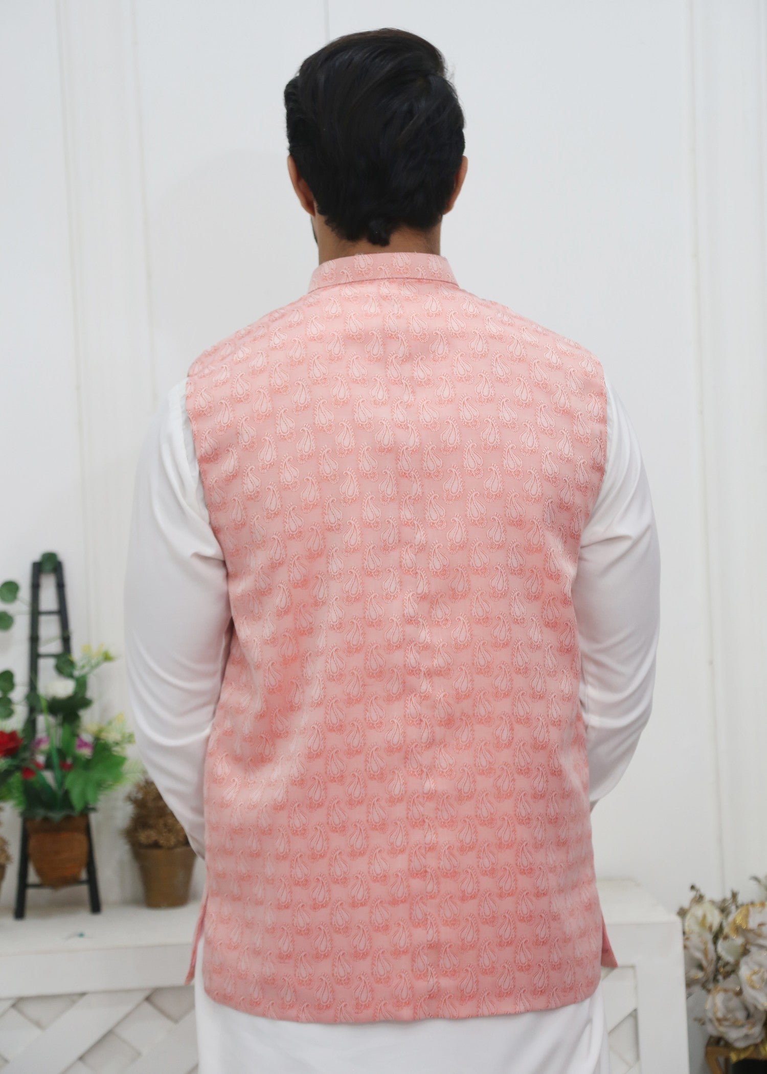 jamawar Waistcoat in Pink