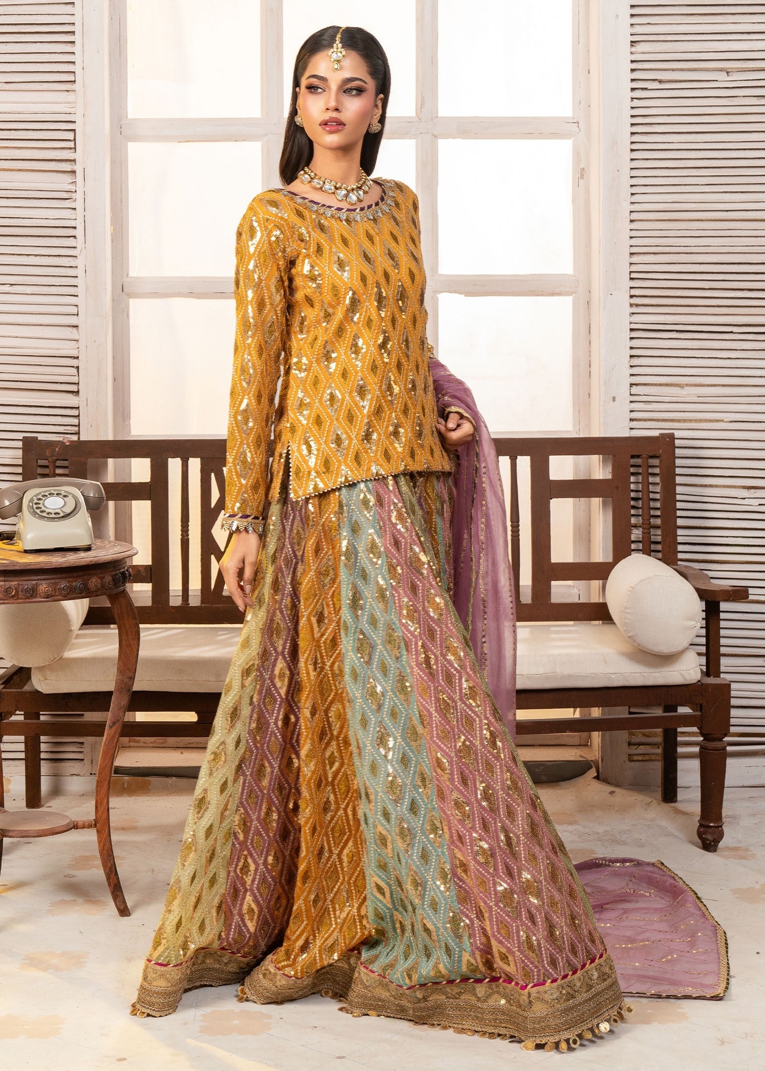 chiffon Lehenga in Multi