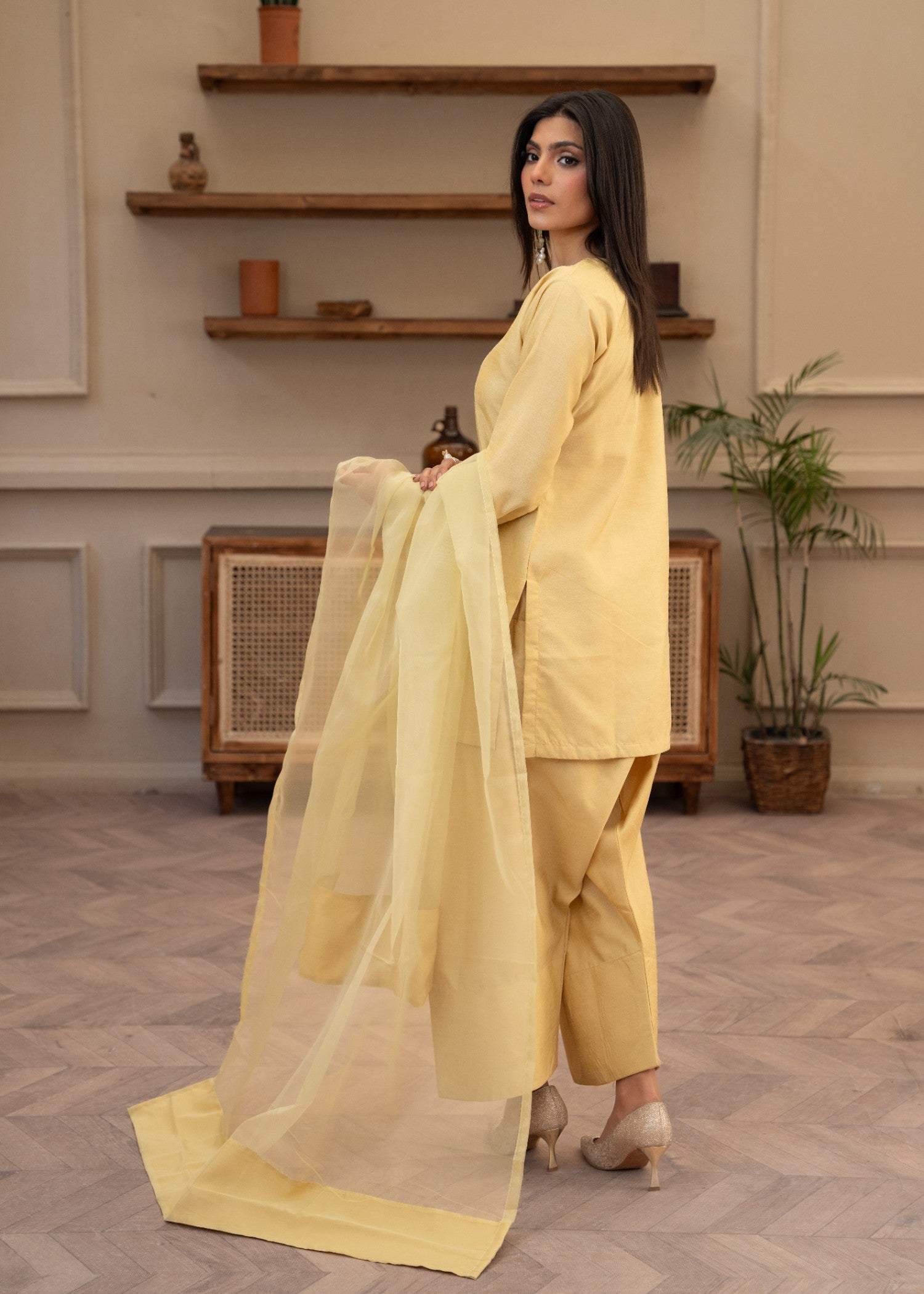 indian raw silk Kurta Set in Mari gold