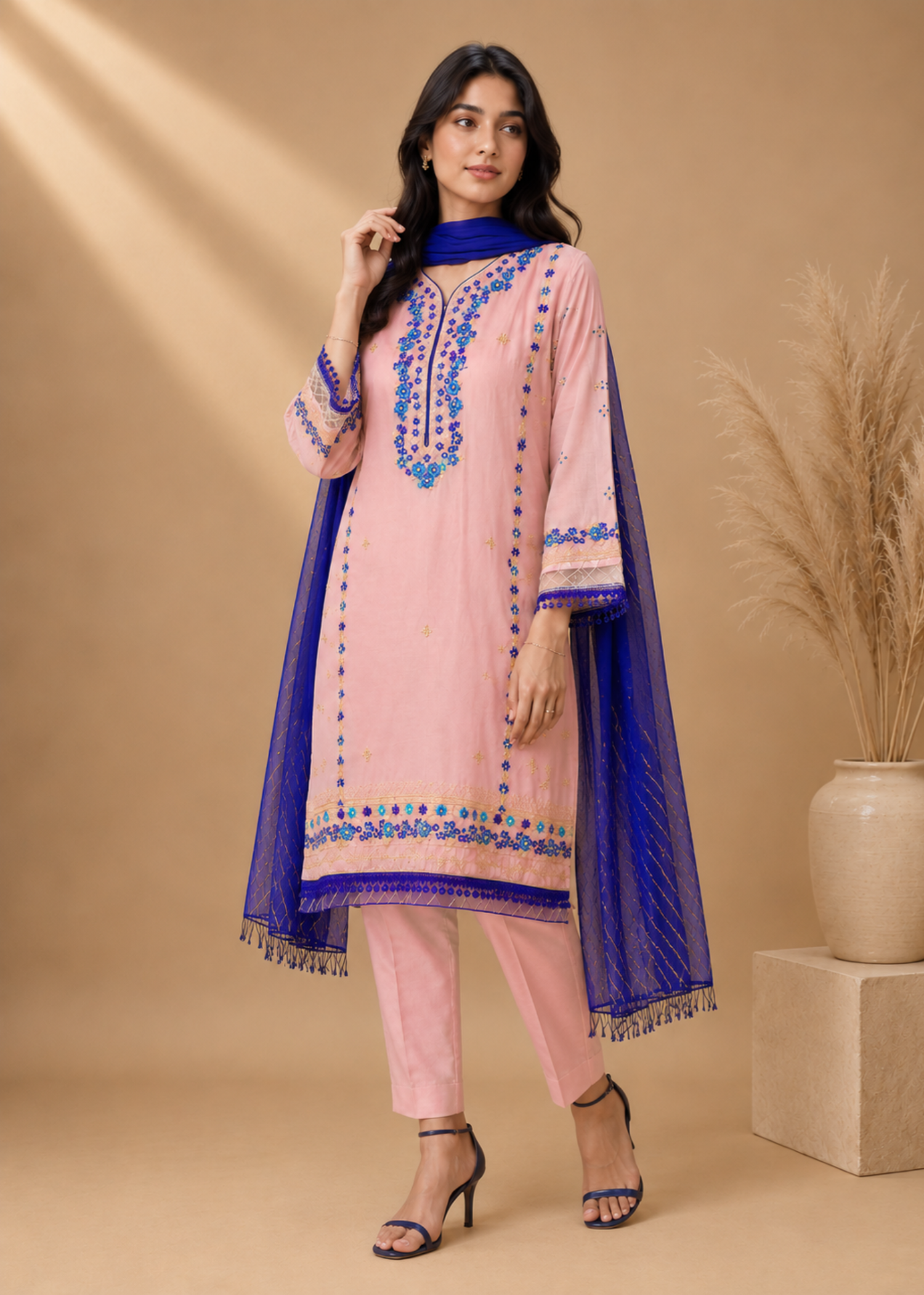 lawn cotton Unstitched in Baby pink