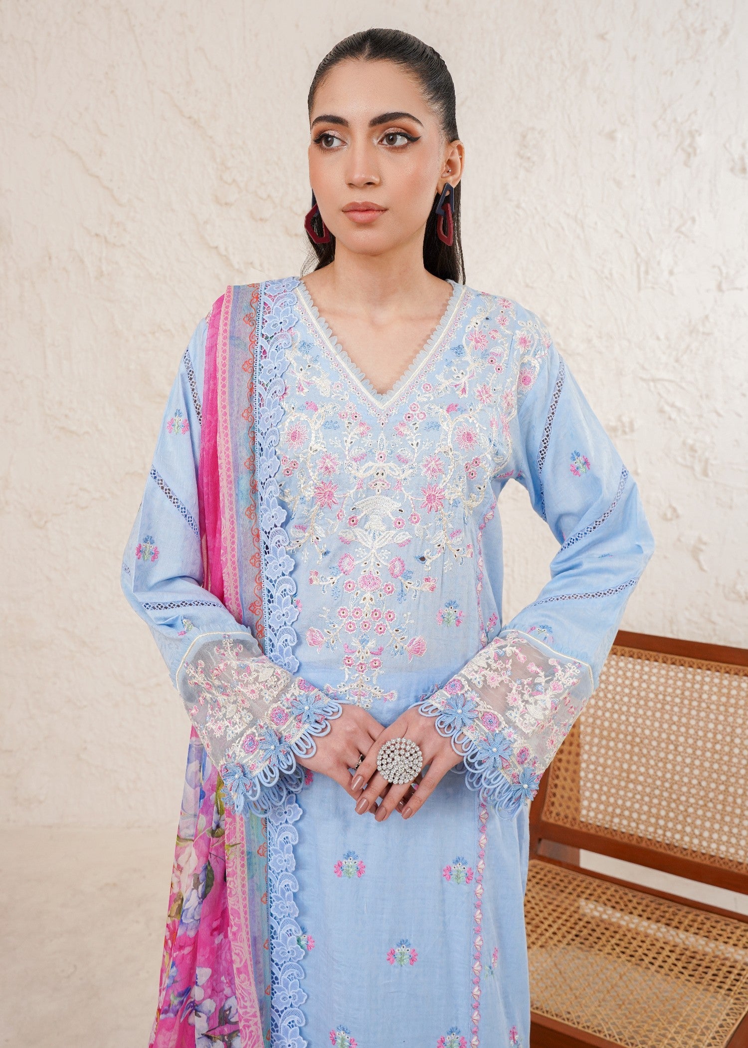 self jacquard Unstitched in Sky blue
