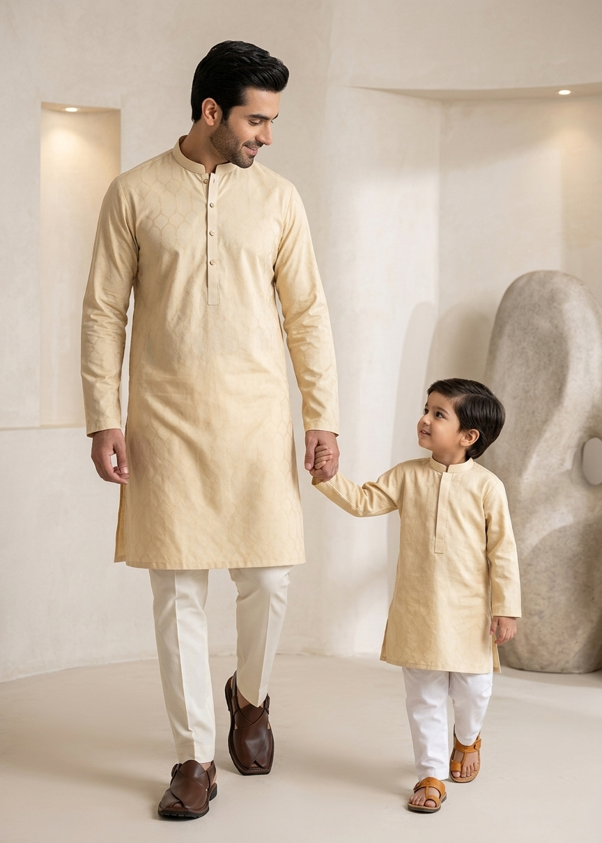 cotton jacquard Kurta in Cream