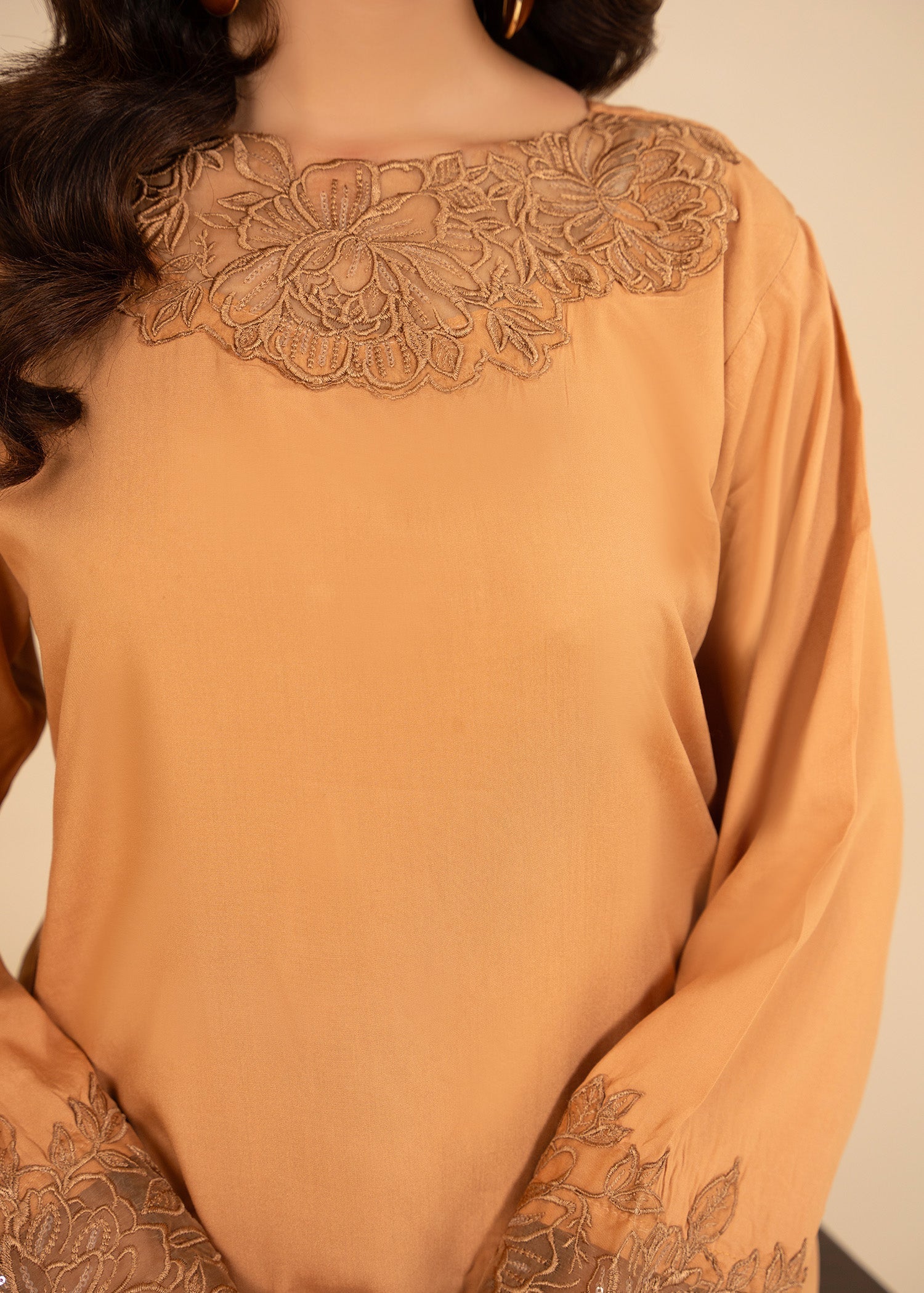 linen Kurta Set in Camel brown