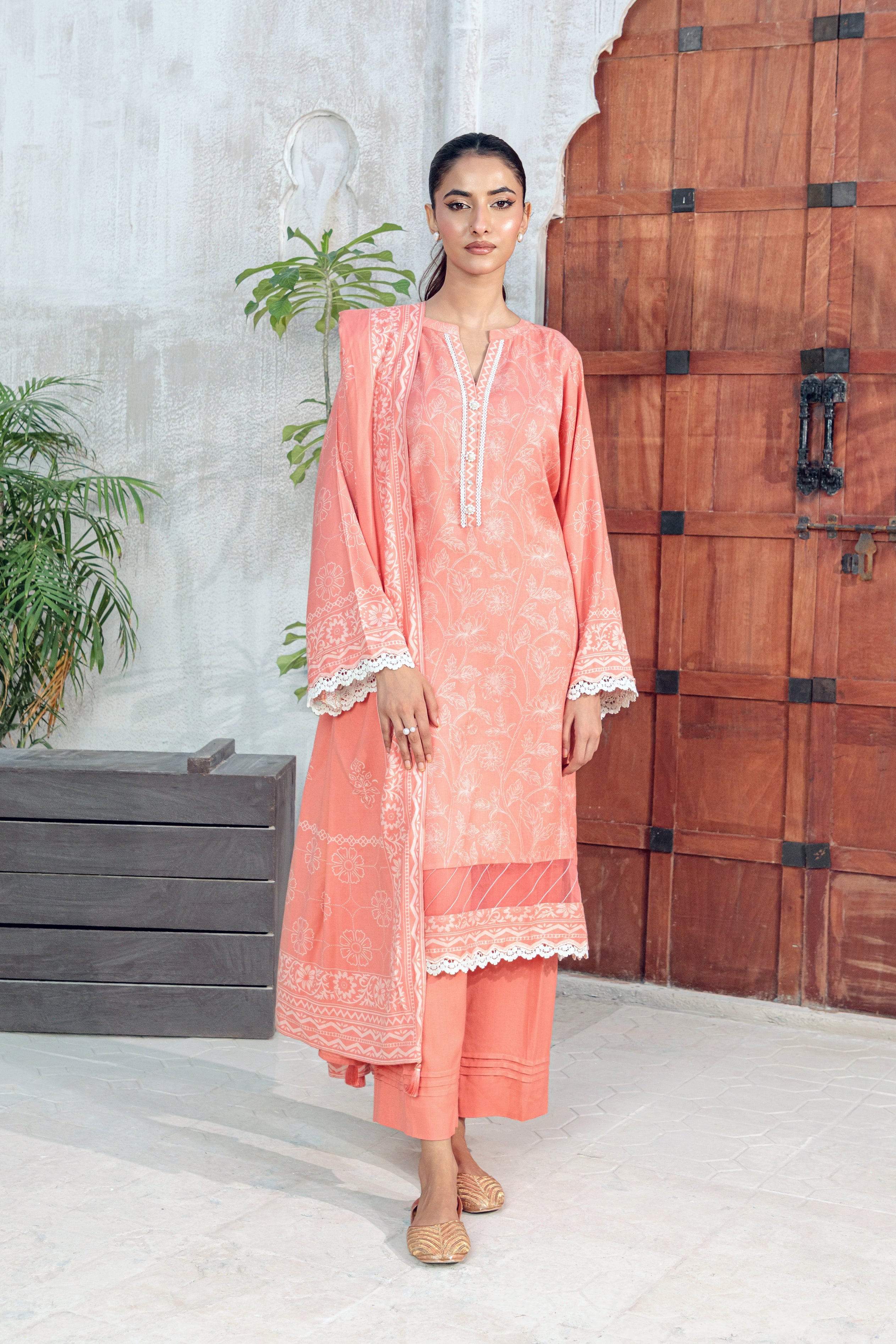 pashmina Unstitched in Peach pink